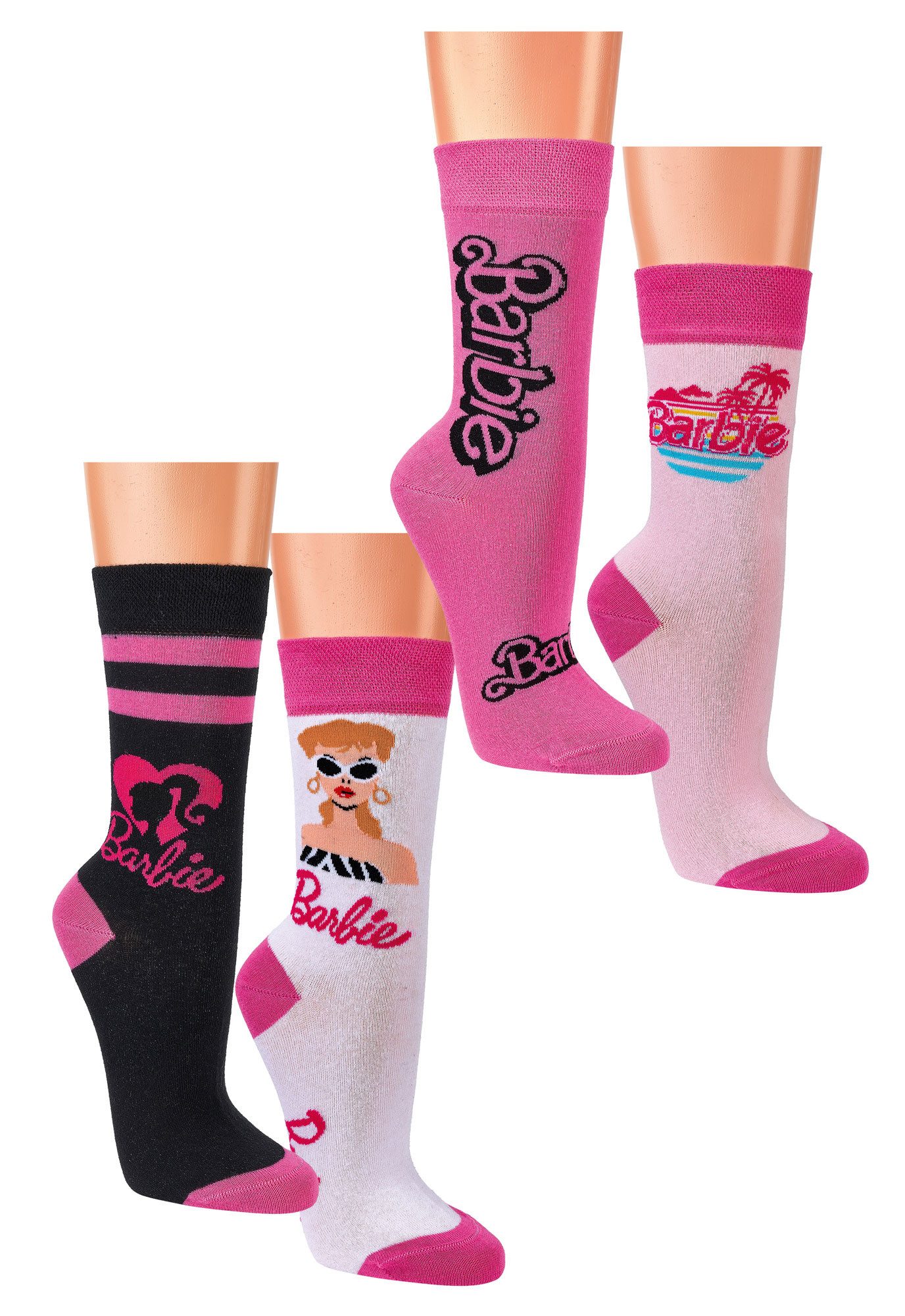 TippTexx 24 Носки 4 Paar Barbie® Damensocken, schöne Motivsocken für Teenager und Damen