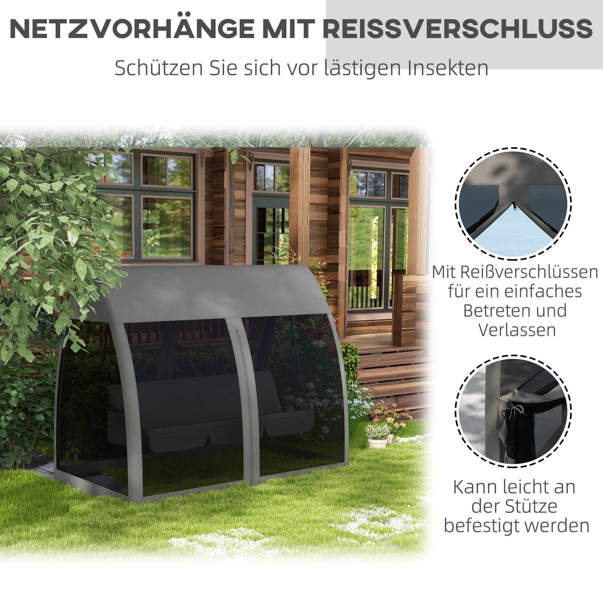 Outsunny Hollywoodschaukel Gartenschaukel mit Liegefunktion, Baldachin, Gartenliege, 3-Sitzer, Bettfunktion, 3-Sitzer Gartenschaukel, 1 tlg., Schaukelbank, für  – Bild 5 von 5