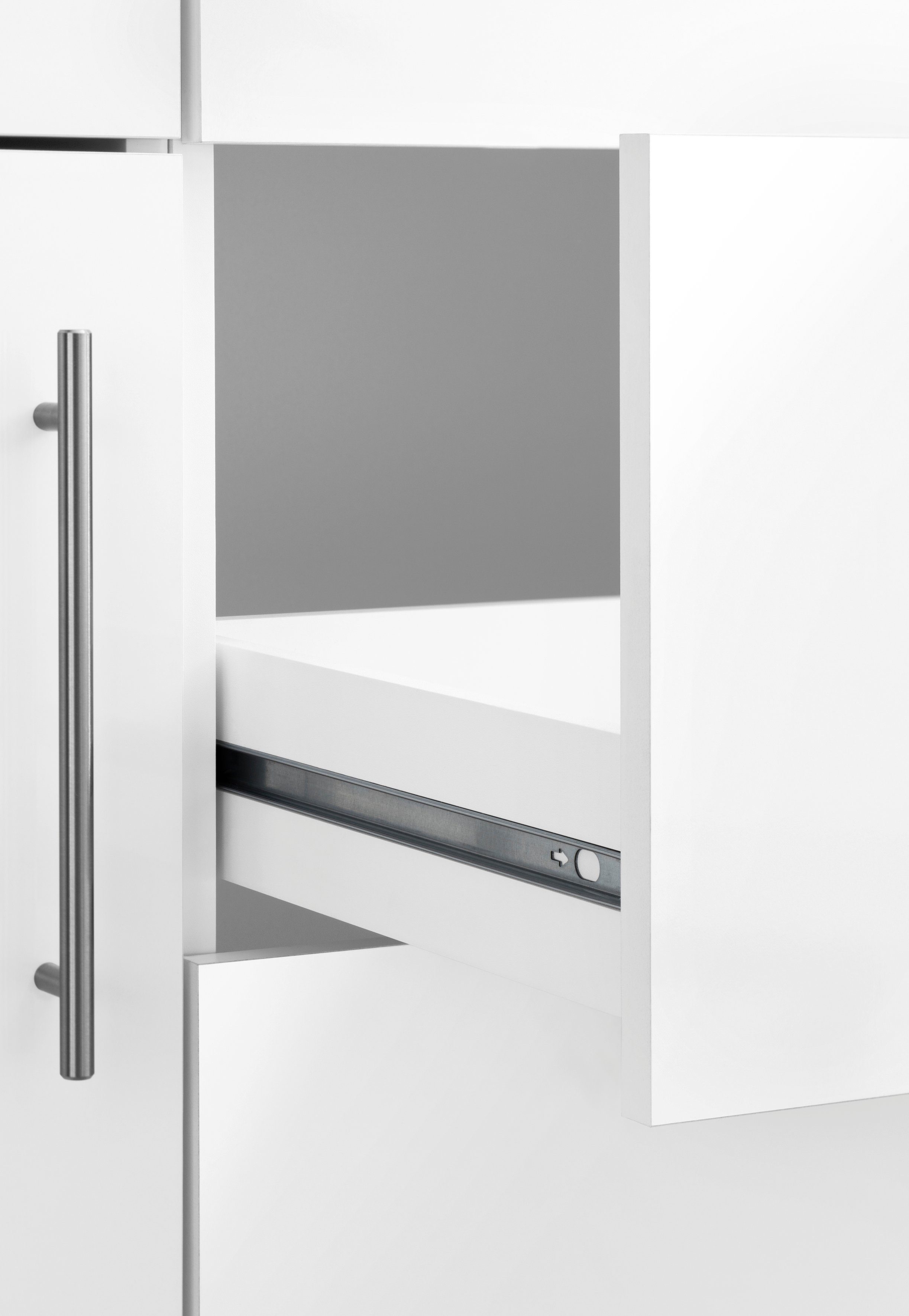 cm Front: E-Geräten, Küchenzeile wiho Korpus: 360 matt Breite Arbeitsplatte: Weiß Cali, Weiß, Metallgriffen mit Glanz, Küchen | weiß Grau mit Granit