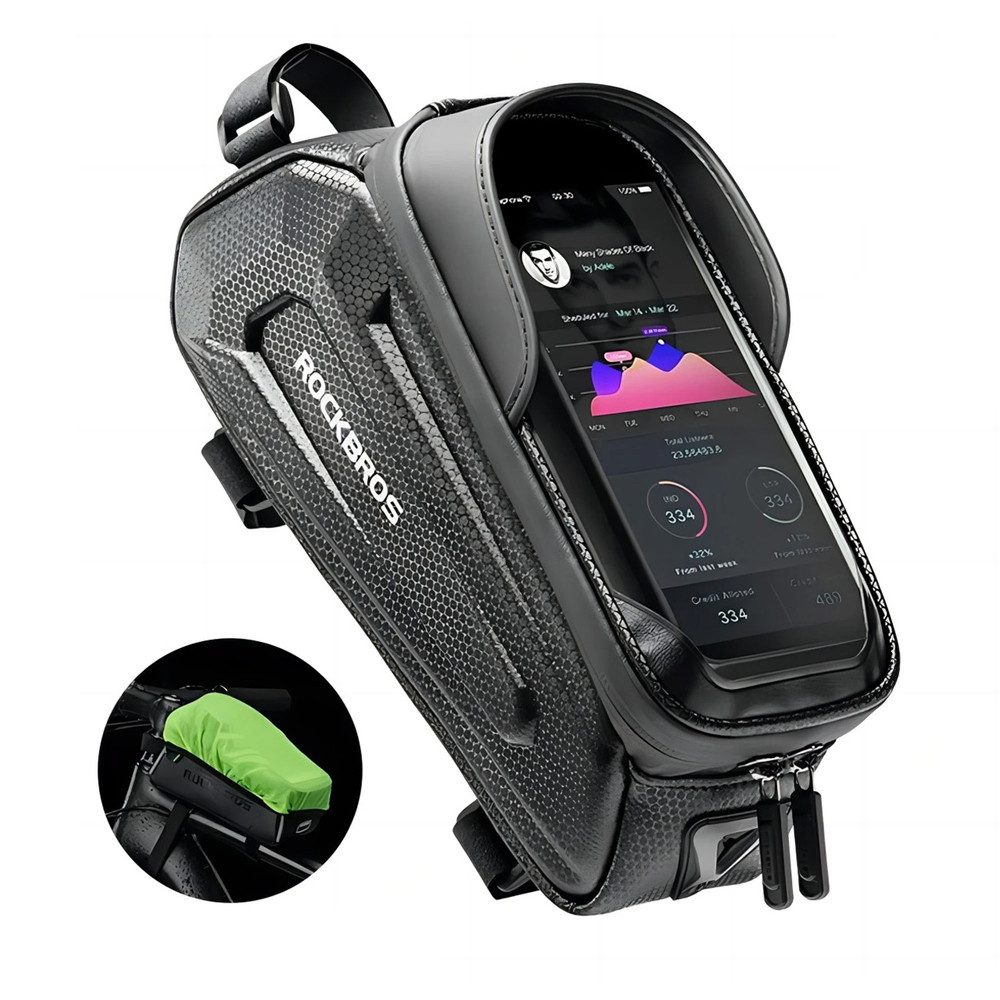 ROCKBROS Rahmentasche Oberrohrtasche Handytasche Fahrradtasche (Spar-Set, 1-tlg., 1, 7 l wasserdicht), Handyfach, wasserdicht, Regenhülle, Klettmontage