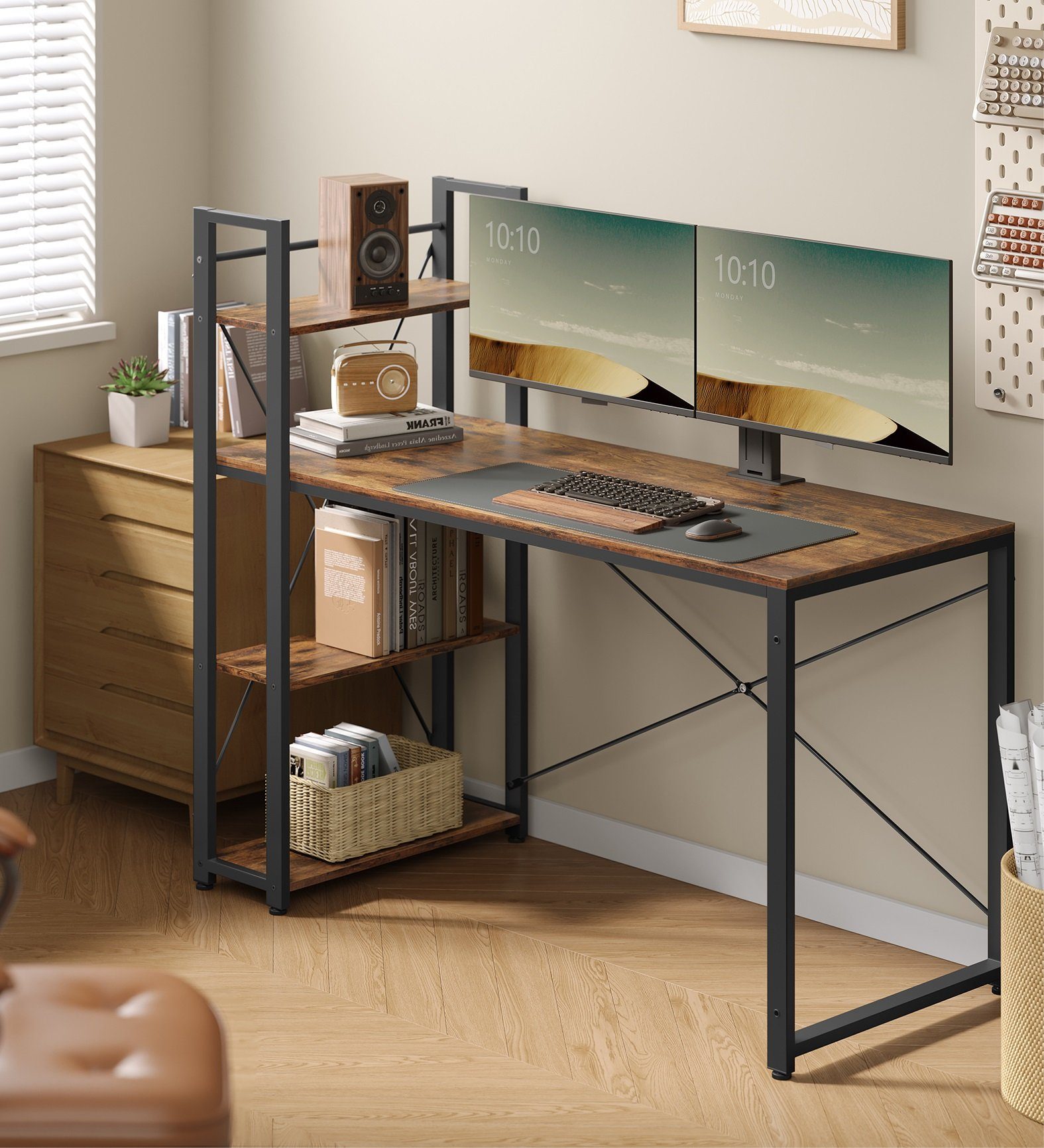 VASAGLE Schreibtisch Computertisch, 120 / 137,2 cm, mit Regalböden rechts o günstig online kaufen