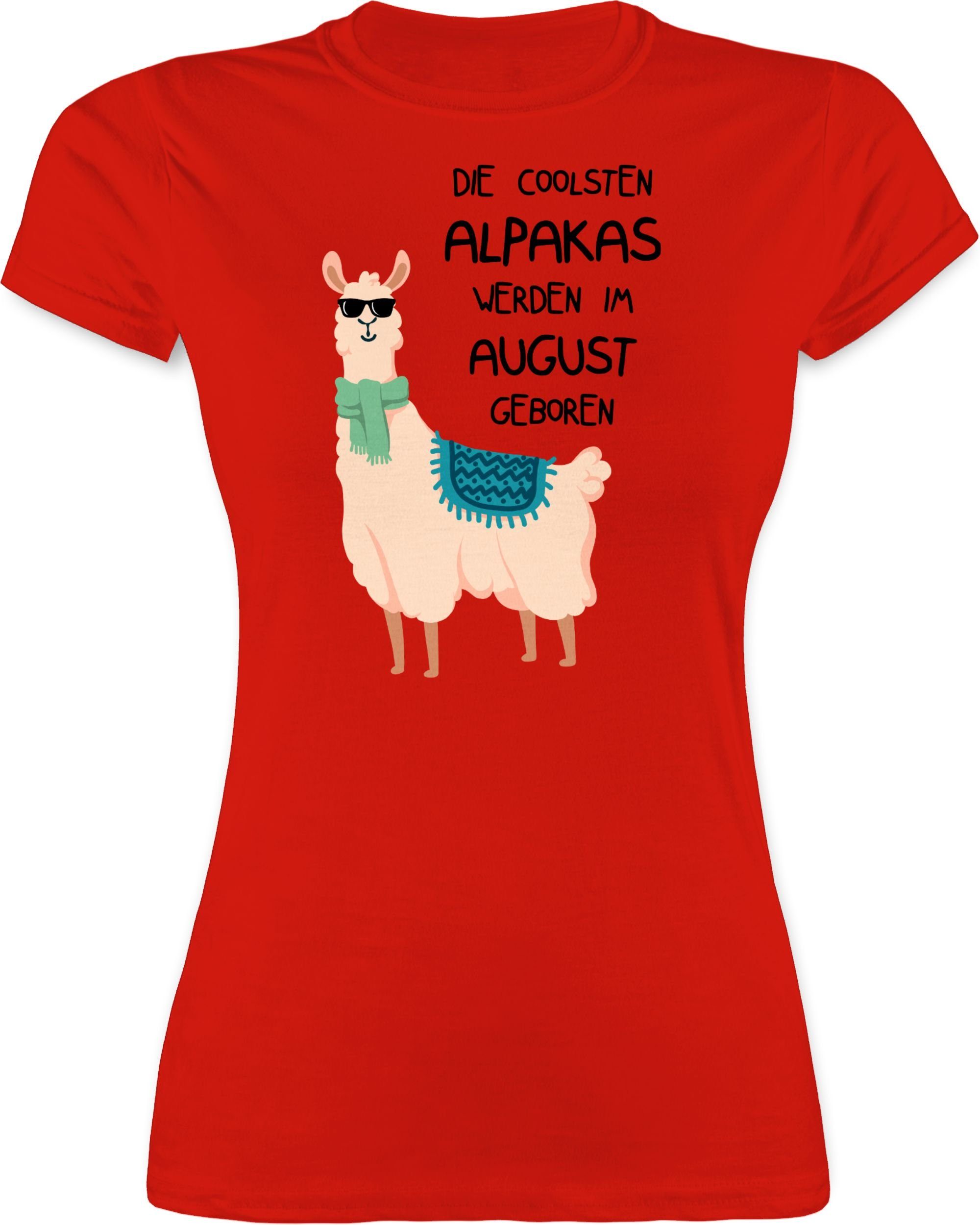 Damen Shirts Shirtracer T-Shirt Die coolsten Alpakas werden im August geboren Sonnenbrille - Geburtstag Geschenk - Damen Premium