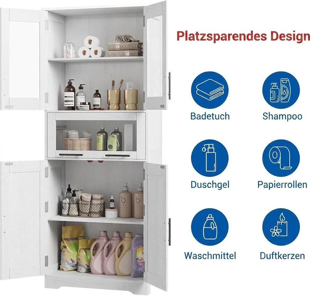 GarveeMore Küchenbuffet mit 5 Türen & 2 verstellbaren Regalen,60x30x170cm Mehrzweckschrank,Küchenschränke,für Küche und Wohnzimmer – Bild 4 von 5