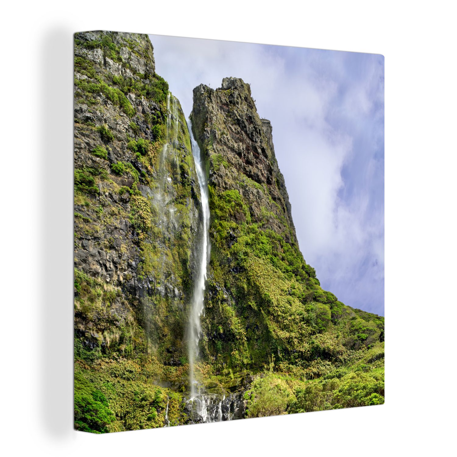 OneMillionCanvasses® Leinwandbild Azoren - Wasserfall - Felsen, (1 St), Leinwand Bilder für Wohnzimmer Schlafzimmer
