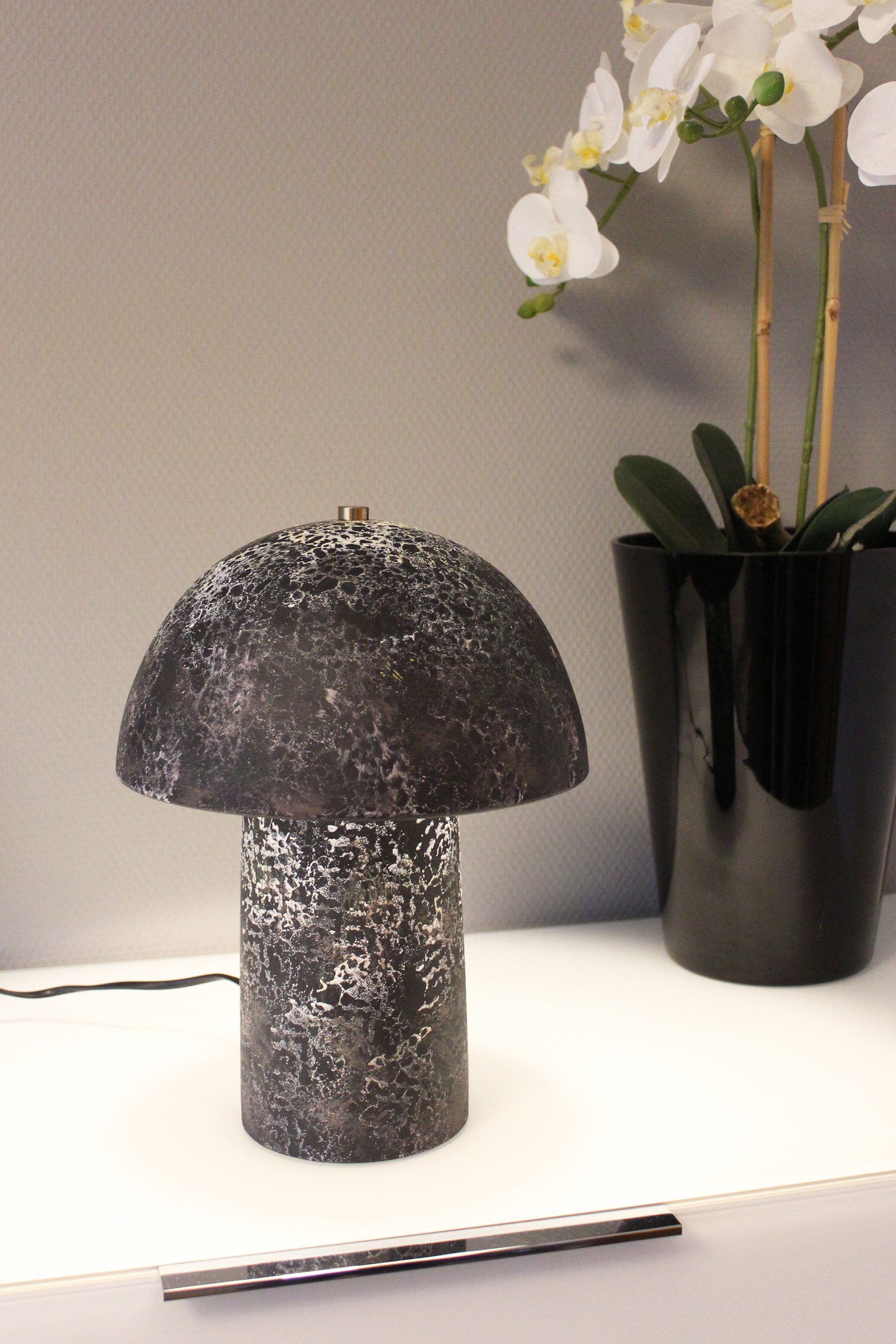 Arnusa Tischleuchte Nachttischlampe Pilz Keramik Steinoptik 23x30 cm, ohne Leuchtmittel