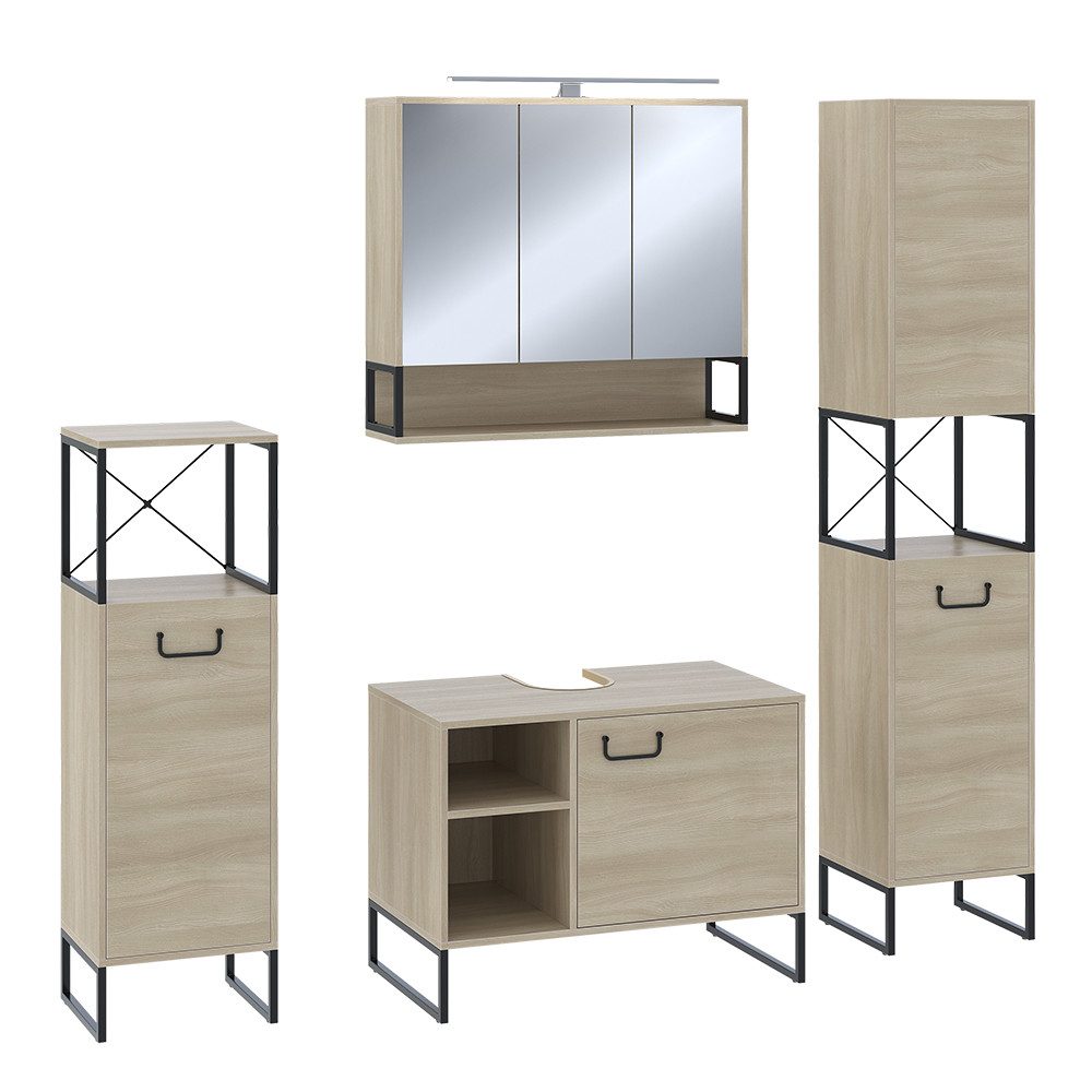 Vicco Badmöbel-Set Vionna, Eiche/Schwarz, 4 Teile, günstig online kaufen