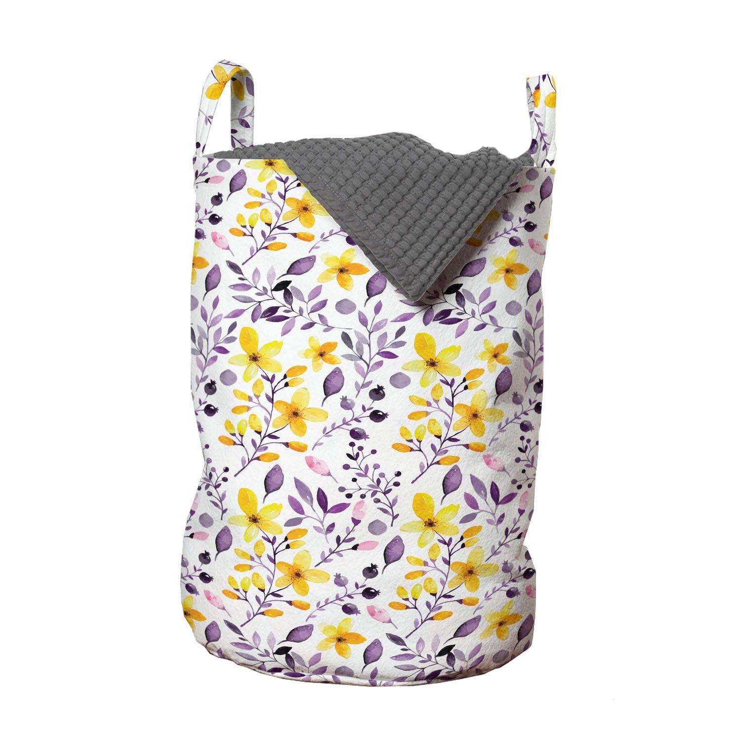 Abakuhaus Wäschesäckchen Wäschekorb mit Griffen Kordelzugverschluss für Waschsalons, Frühling Rural Blumen und Blätter