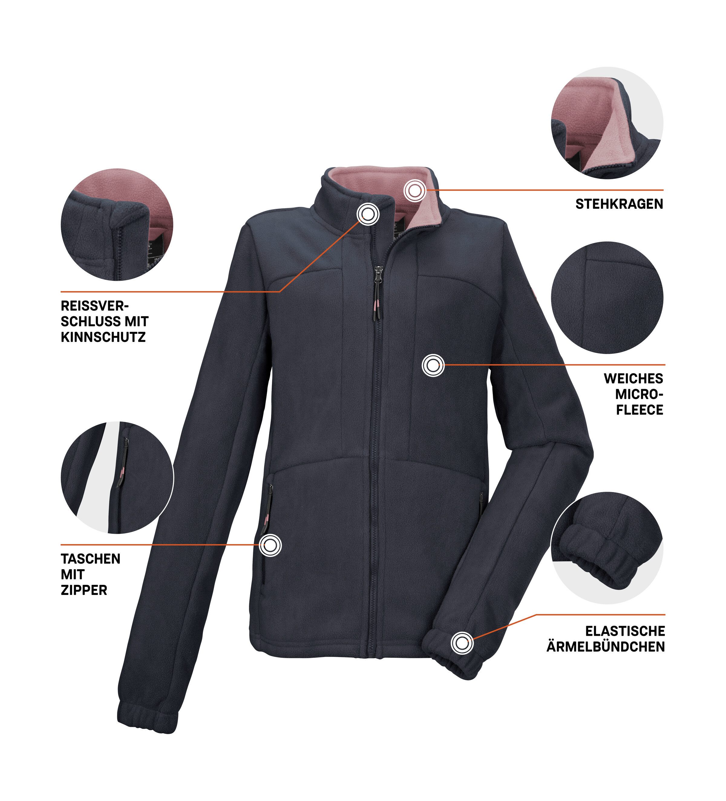 Killtec Fleecejacke KOW 216 GRLS FLC JCKT Fleecejacke mit Kinnschutz, elastischen Bündchen und Zipper-Taschen