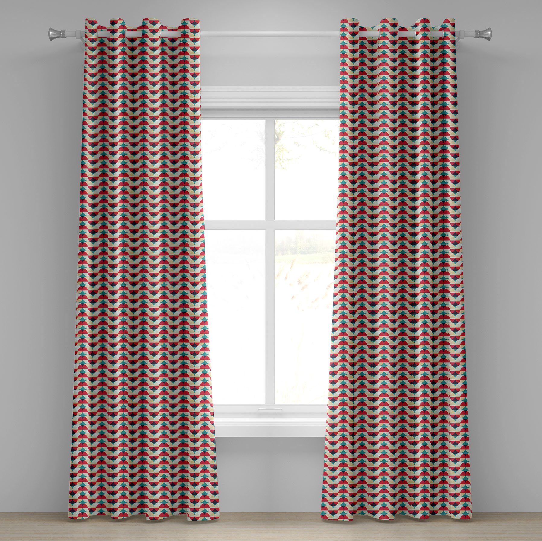 Gardine Dekorative 2-Panel-Fenstervorhänge für Schlafzimmer Wohnzimmer, Abakuhaus, Modern Retro geometrischer Kreis