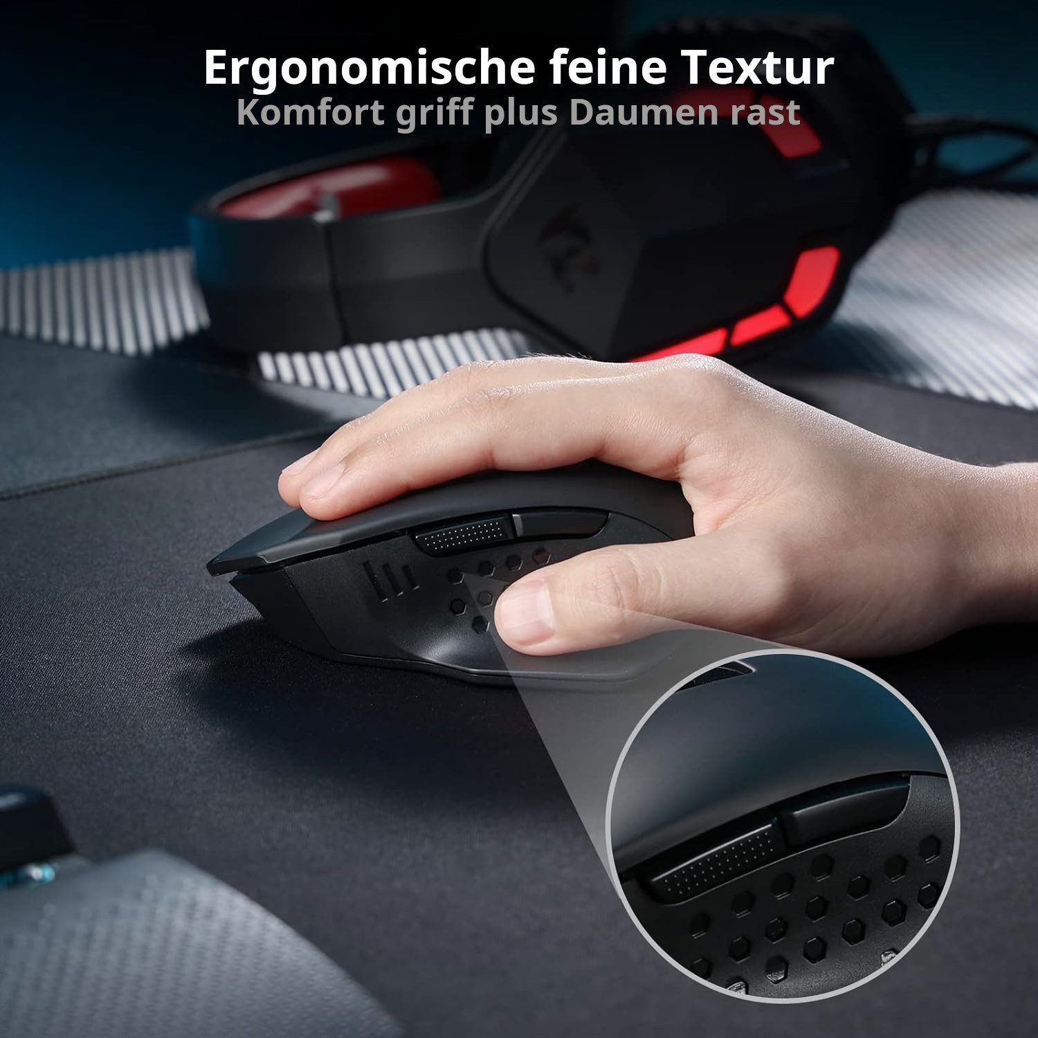 Redragon M656 Kabellose Maus 2.4GHz, 4000 DPI (5 DPI-Stufen), 7 Makrotasten Gaming-Maus (2,4 GHz Drahtlos (via Nano-Empfänger)