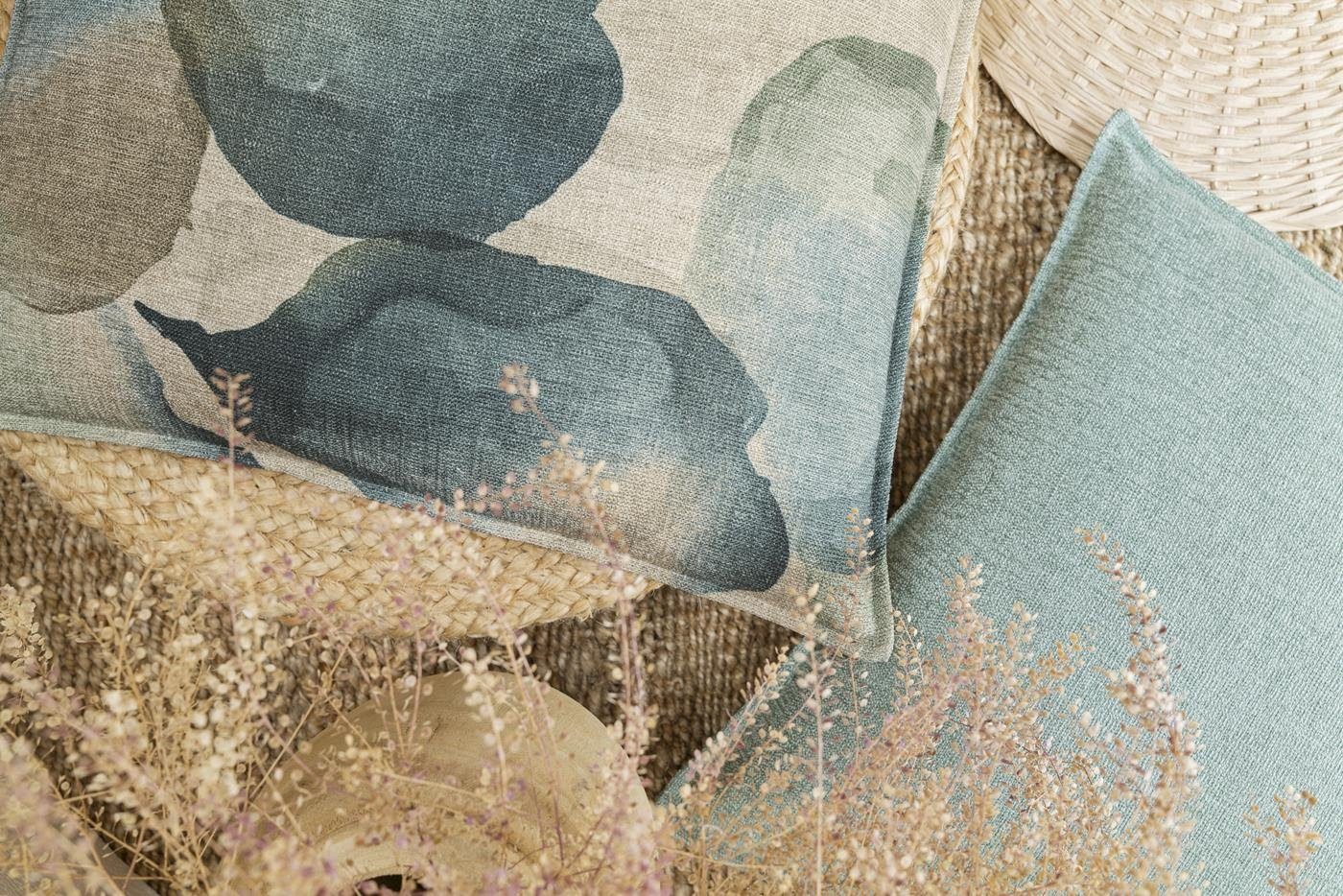 50x50cm, bedruckt Heimtex Stück), Kissenhülle Stehsaum Blätter (1 großen Kissenbezug Magma salbei beidseitig mit Digitaldruck