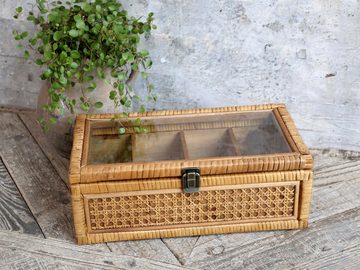 Chic Antique Holzkiste Geflochtene Box mit 4 Fächer Rattan Glas Chic Antique 41056100