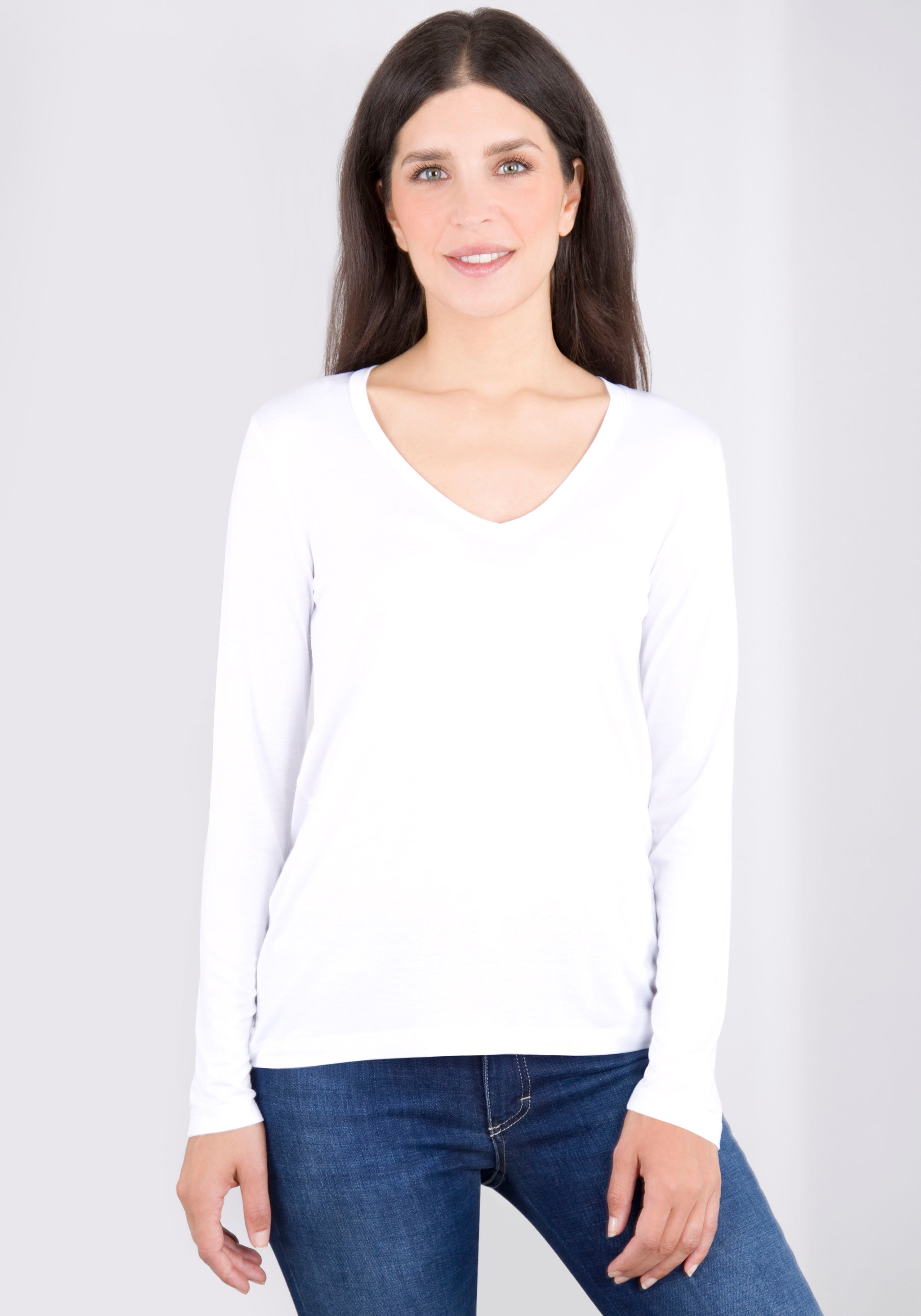 Please Jeans Langarmshirt bianco ottic | V-Shirts