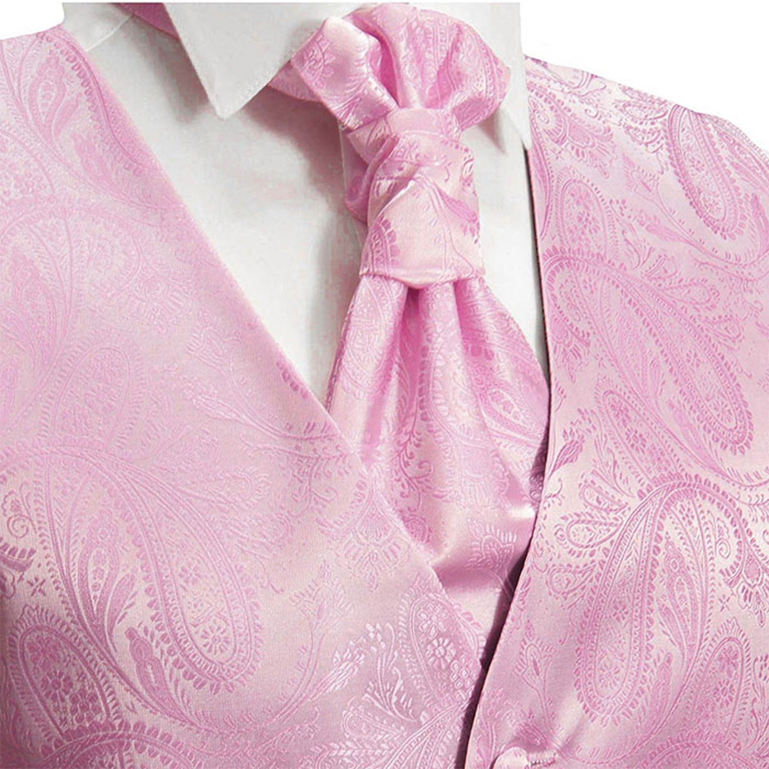 Paul Malone Anzugweste Herren Hochzeitsweste mit Plastron Set 2tlg pink paisley - Bräutigam (Set, 2-tlg., mit Weste und Plastron) rosa pink V94, Gr. 94 (XST) – Bild 3 von 5