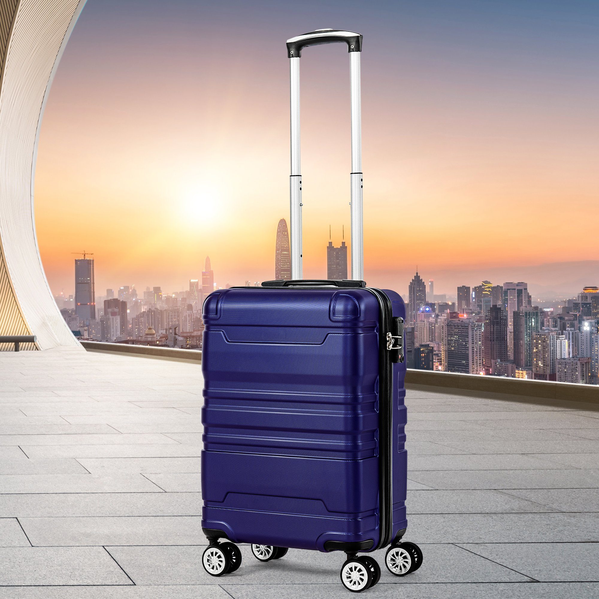 OKWISH Handgepäckkoffer Hartschalen-Handgepäck, Koffer mit TSA-Schloss und Universalrad, 4 Rollen Koffer mit TSA-Schloss und Schwenkrollen Blau