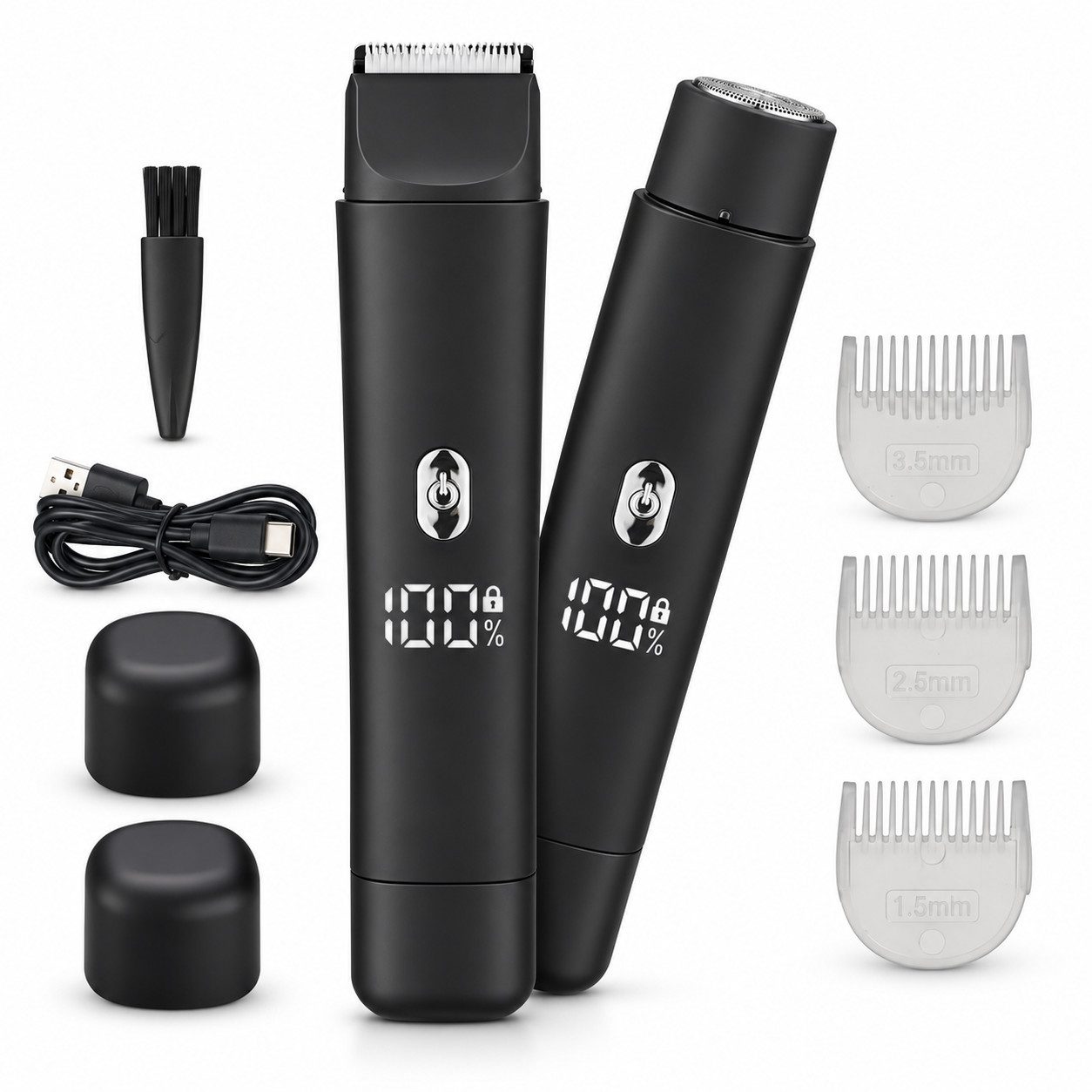ibettertec Elektrokörperrasierer Elektrischer Bikinitrimmer 2-in-1 – Damenrasierer mit 2 Scherköpfen, Aufsätze: 5, Trimmer + Folienrasierer, USB-C, LED-Akkuanzeige, Aufsteckkamm, für Bikinizone, hseln & Körper, Rosa, wiederaufladbar