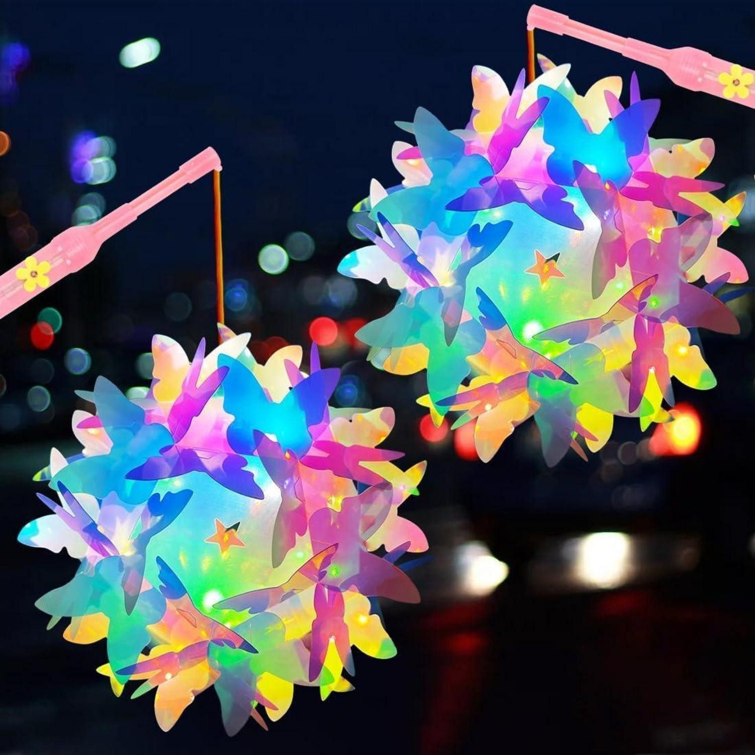 LuxusKollektion Hängedekoration Laterne St Martin Kinder Bastelset Laternenstab Lampion Bunt 2pcs