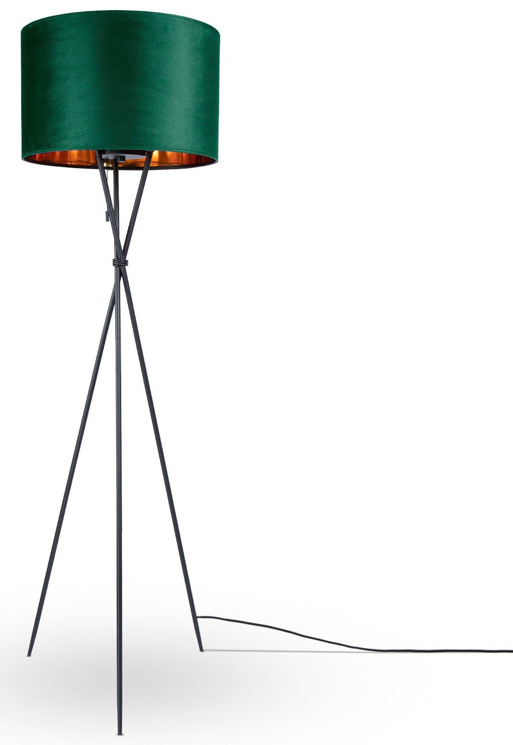 Paco Home Stehlampe Filigran Höhe ohne 177,5cm E27 uni Color, Kate Velour Wohnzimmer Leuchtmittel, Standleuchte Dreibein