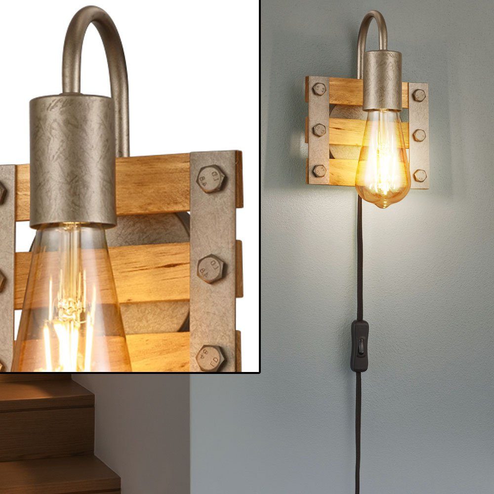 Holz Wandleuchte, eckig Design Lampe LED etc-shop Vintage Retro Leuchte Wand