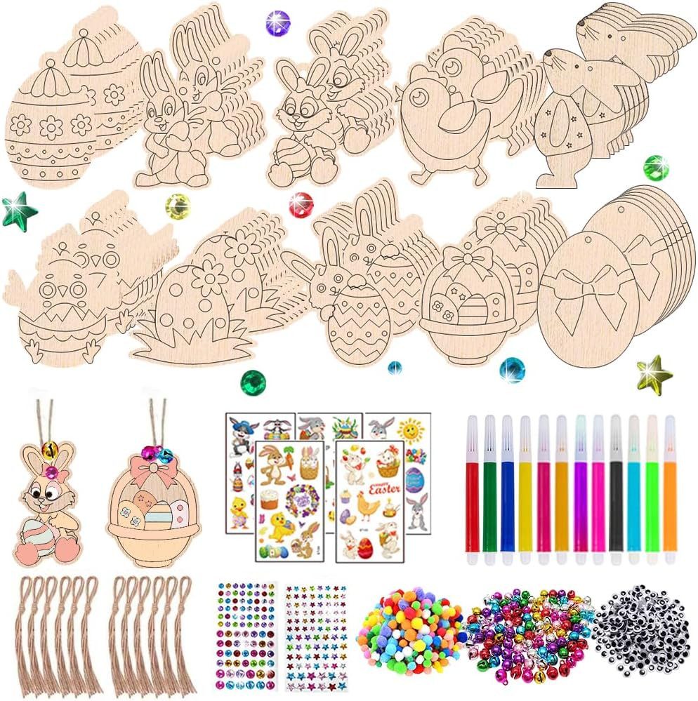 FELIXLEO Styropor-Ei 289er Bastelset Ostern Kinder – Holzanhänger Osterdeko DIY