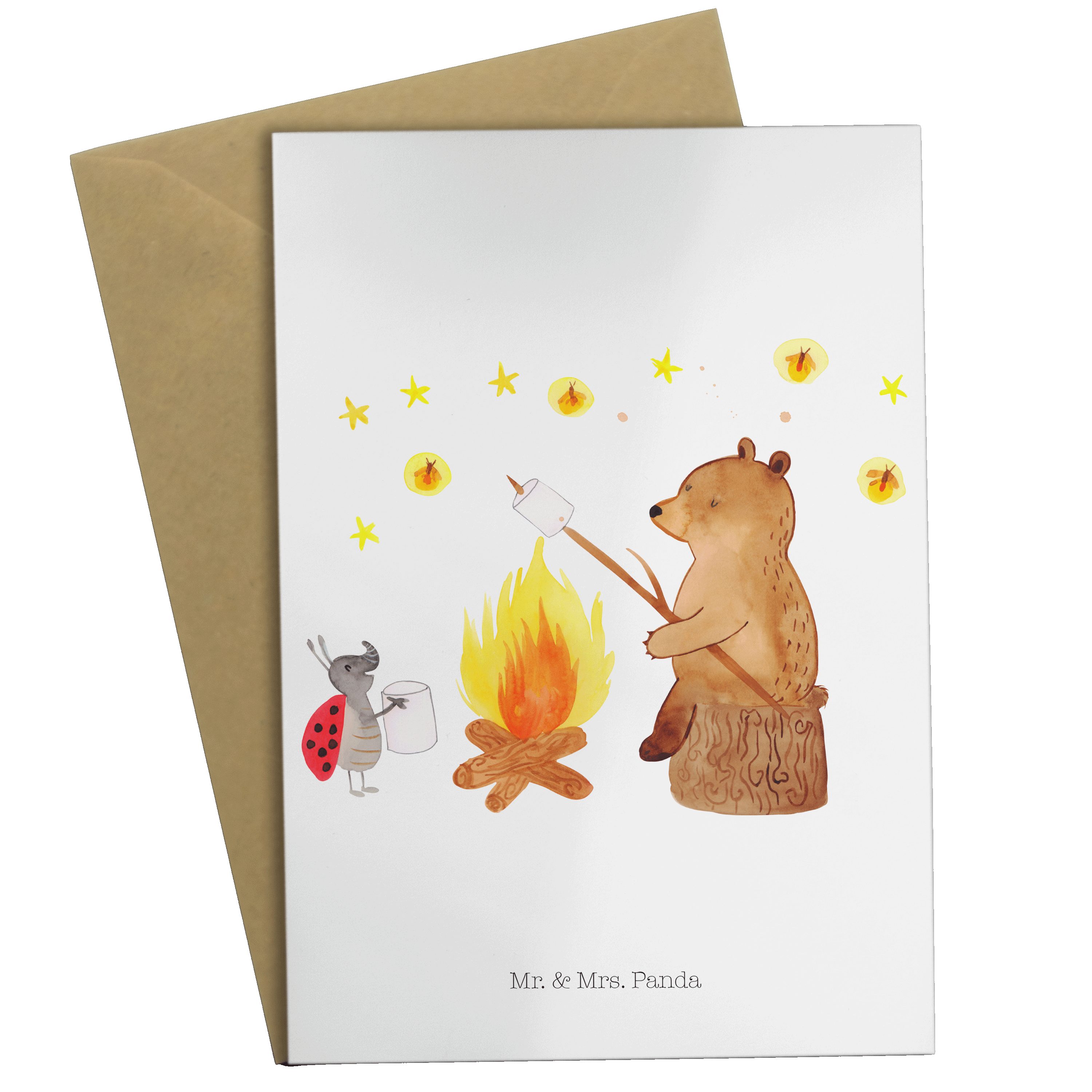 Mr. & Mrs. Panda Grußkarte Geburtstagskarte, Marienkäfer Lagerfeuer Bär - & - Geschenk, Kla Weiß