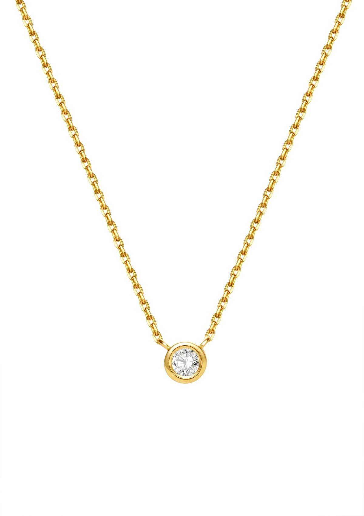 Dear Me Goldkette Damen 585 Gold Diamant Kreis Anhänger, 14K Massivgold Wei günstig online kaufen