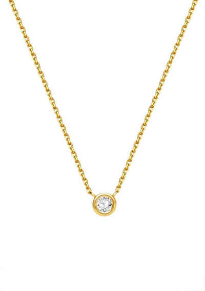 Dear Me Goldkette Damen 585 Gold Diamant Kreis Anhänger, 14K Massivgold Halskette Brillant rund, Echtgold Brautschmuck