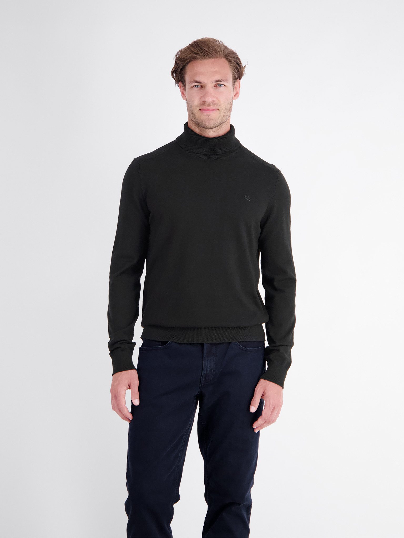 LERROS Rollkragenpullover mit Logostickerei
