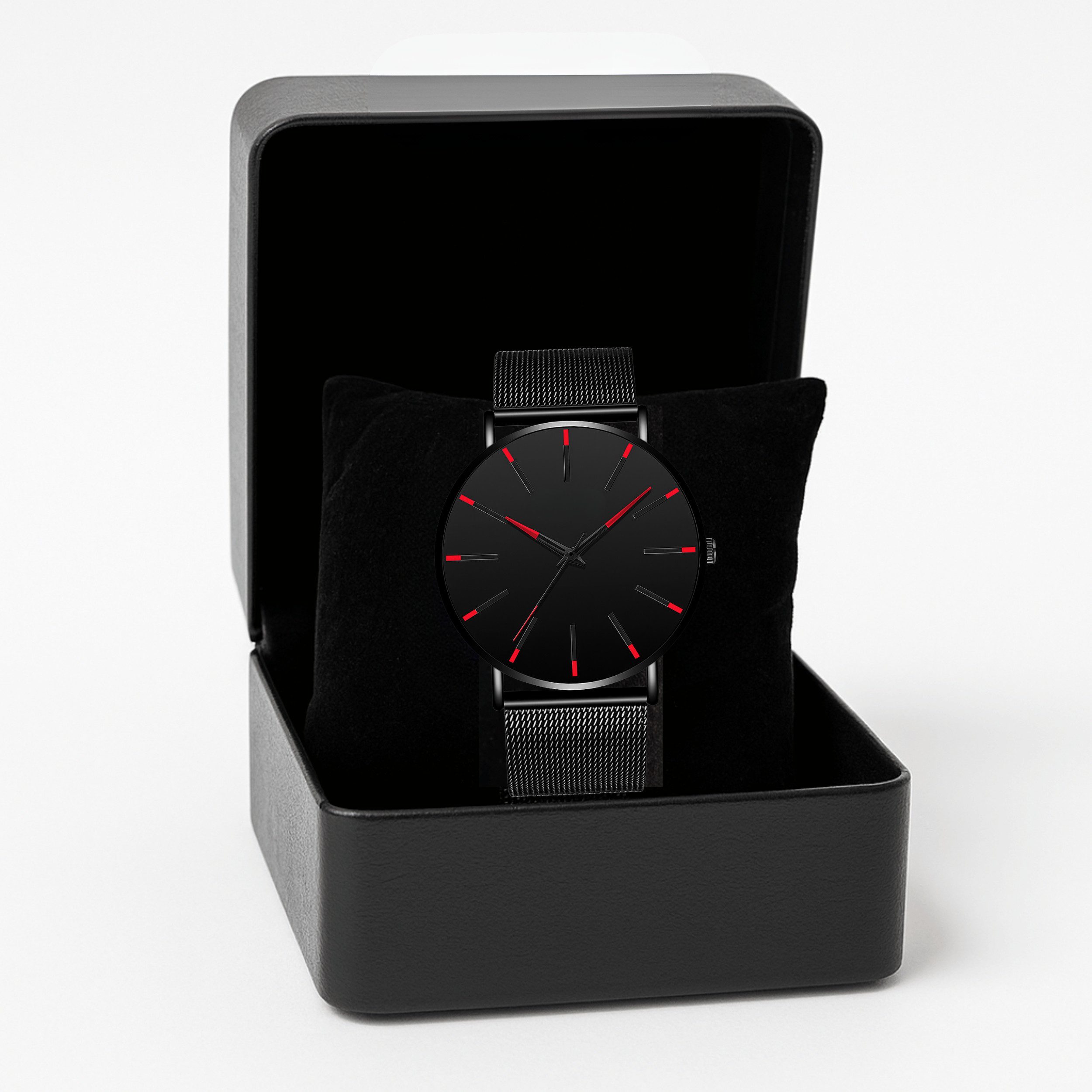 StellarLuma Quarzuhr Quarzuhr Armbanduhr Herren Mesh Schwarz Edelstahl ultraflach, Inklusive Uhrenbox