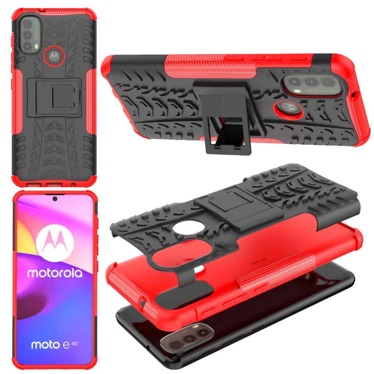 Wigento Handyhülle Für Motorola Moto E40 Hybrid Handy Schutz Tasche Outdoor Etuis Hülle Cover Case
