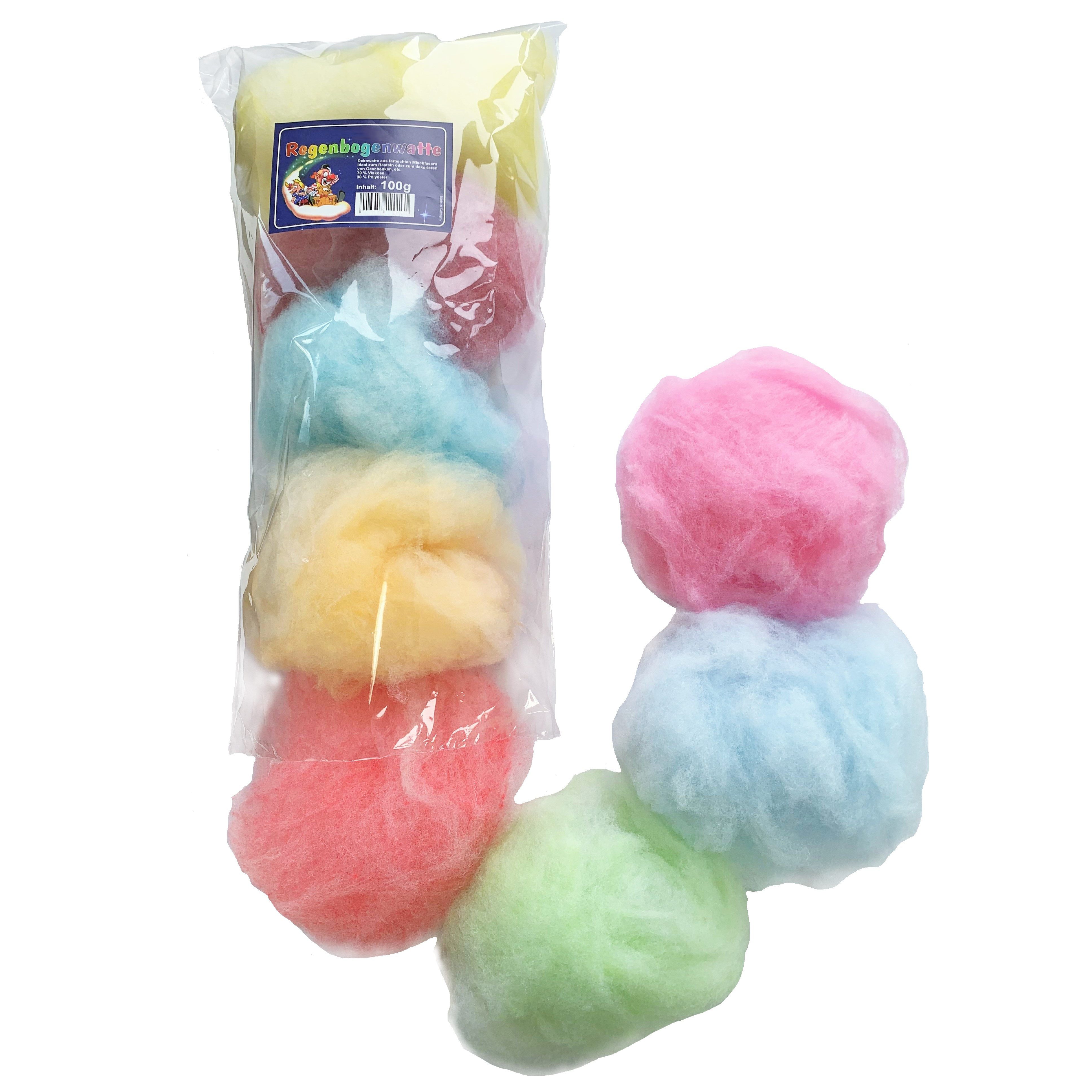 Erwin Hennecken GmbH Bastelfilz REGENBOGEN-WATTE, Bunte Watte, Colorwatte, farbig gemischt 100g.