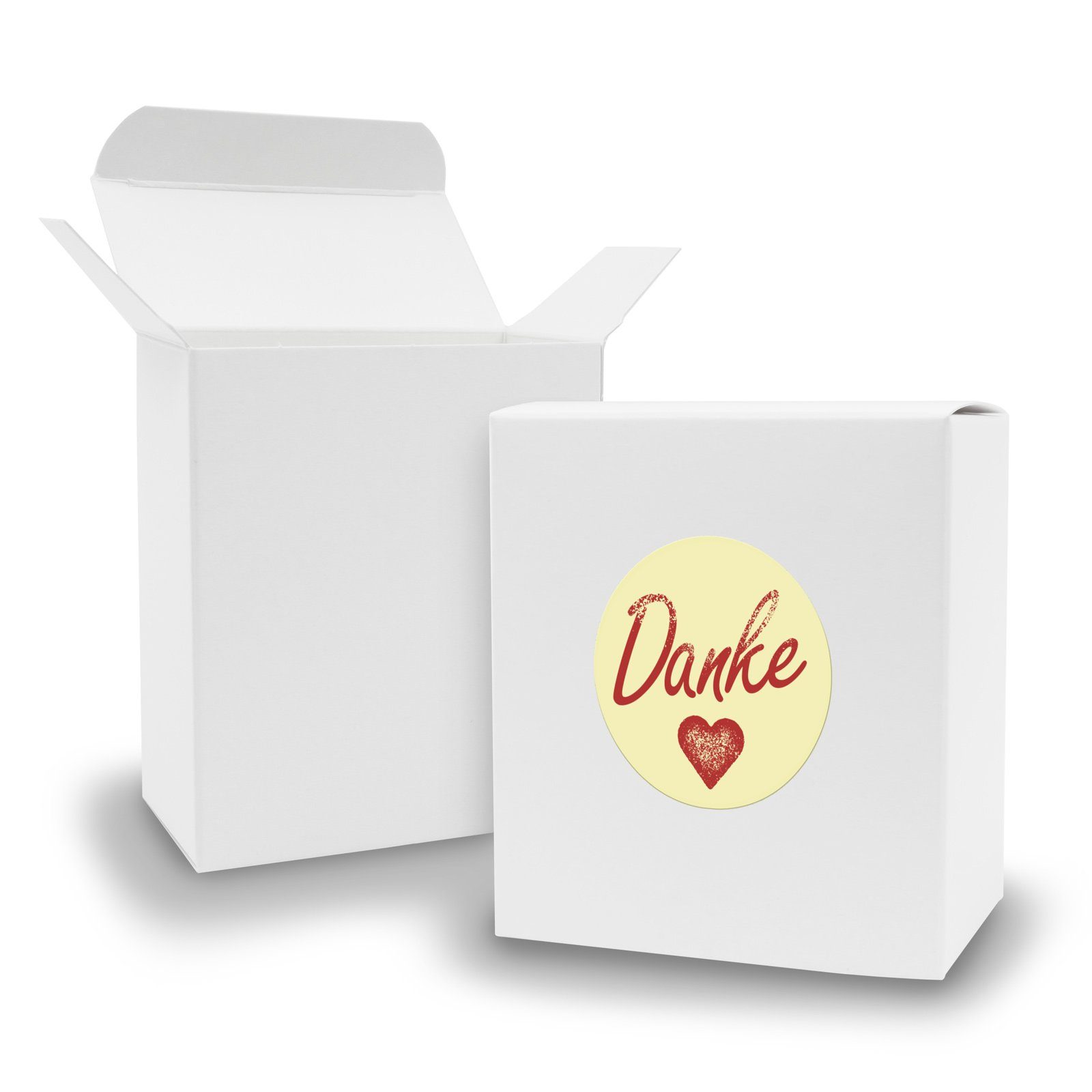 itenga Geschenkbox SET DANKE (Motiv1) 24xFaltschachtel Quader weiß + Sticker