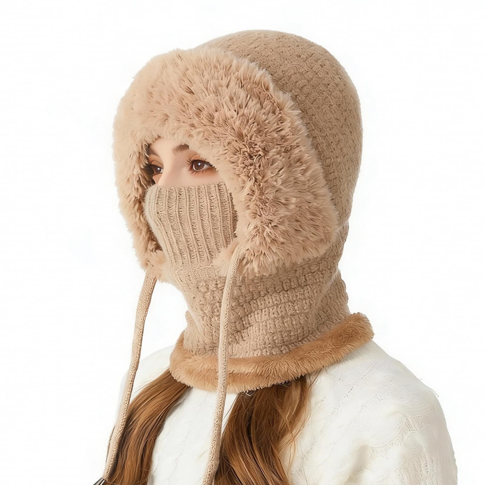 nsihing Sturmhaube 3 in 1 Beanie Mütze für Damen,Strick Sturmhaube Winddicht Wintermütze (Winter Warme Strickmütze mit Schal & Gesichtsmaske) für Outdoor Skifahren Wandern Winter Geschenk