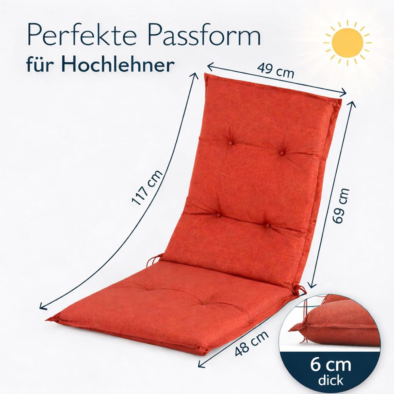 BURI Hochlehnerauflage Hochlehner Auflagen Stuhlauflagen Sitzkissen 117x49x6 Stuhlpolster, (2 St)