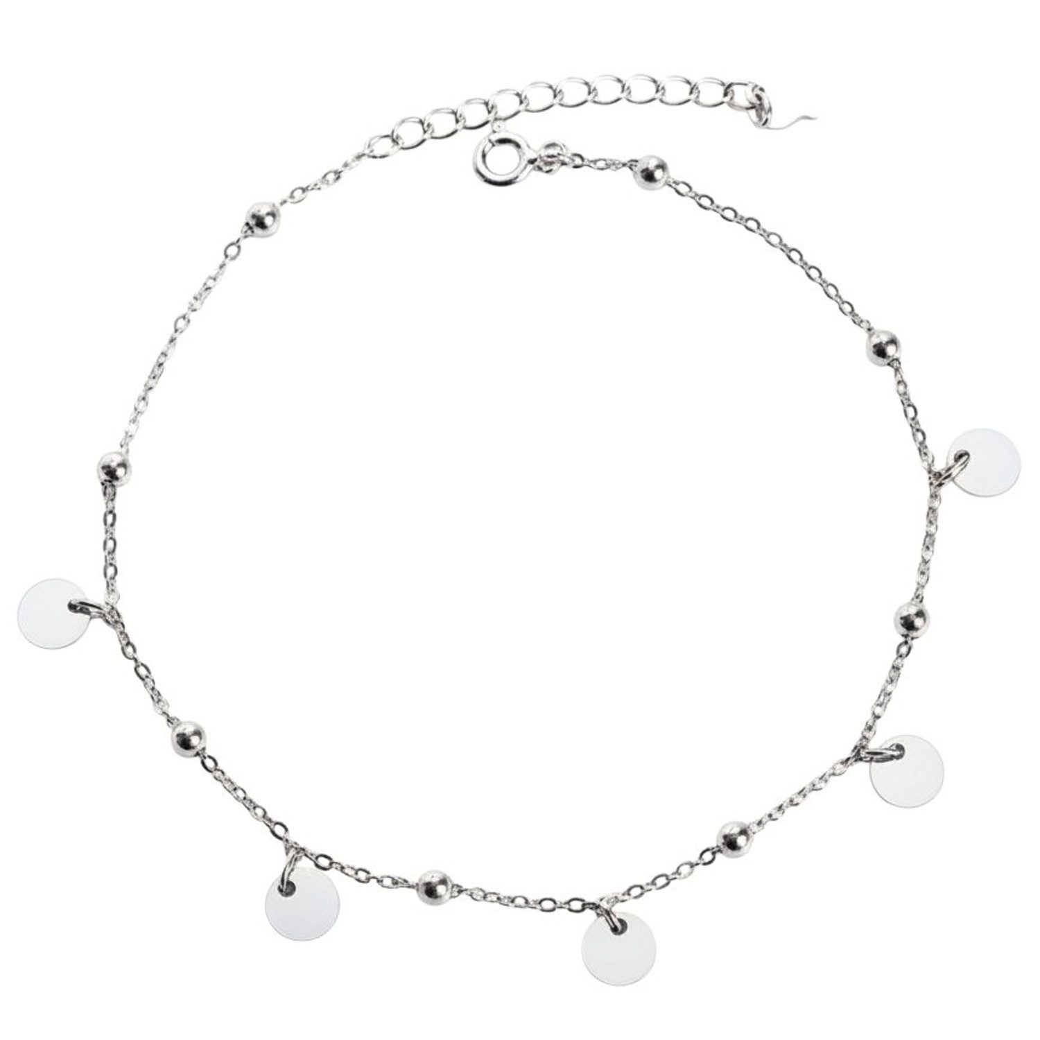 KARMA Fußkette mit Anhänger Damen Coins Silber 20 cm Fußkettchen modern (verstellbar, 1-tlg., Accessoires Damenfußkette), Fußschmuck Urlaub Strand Sommer