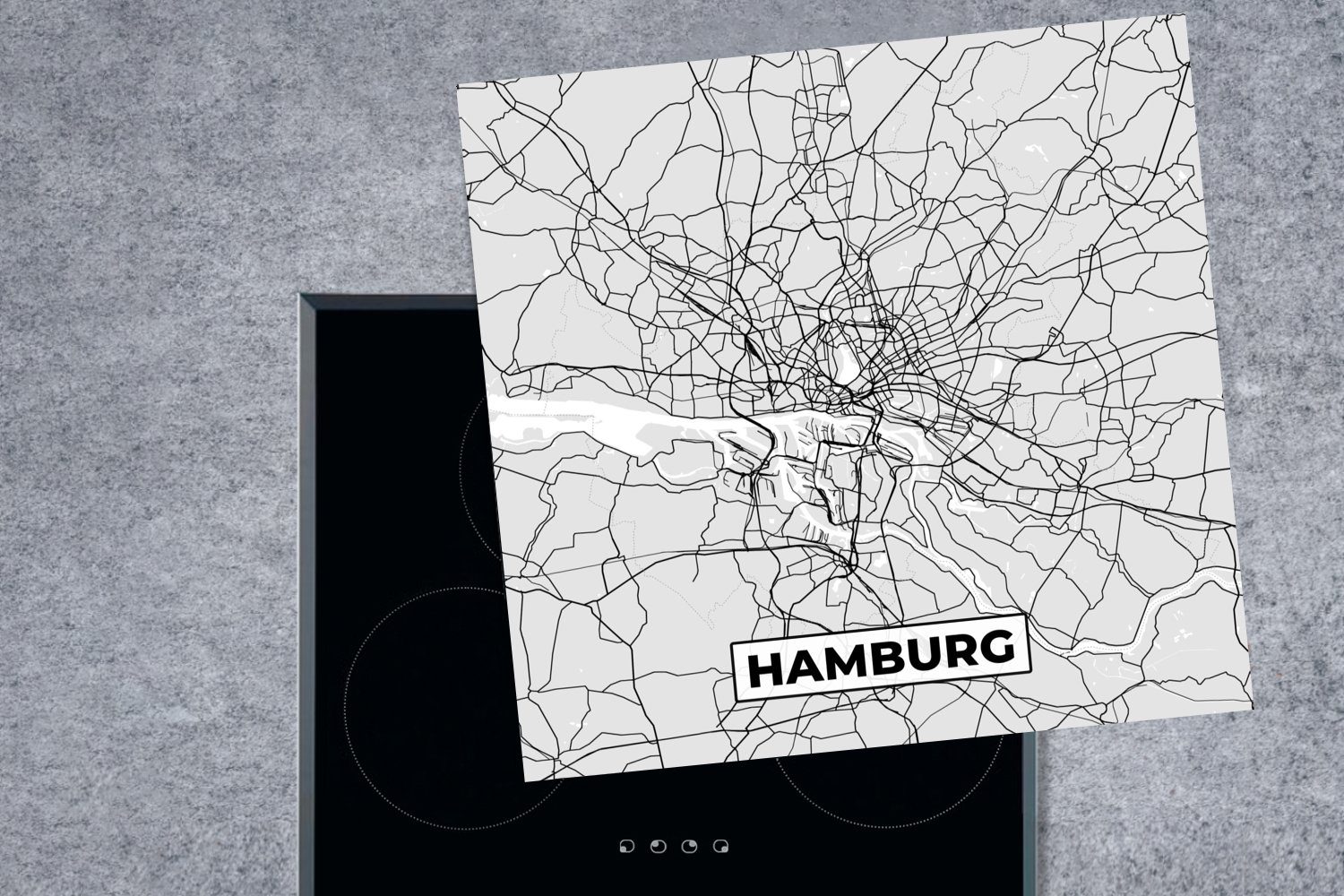 MuchoWow Herdblende-/Abdeckplatte Karte küche Vinyl, Stadt, Ceranfeldabdeckung, Hamburg cm, - Deutschland - tlg), Arbeitsplatte (1 für - 78x78 - Karte
