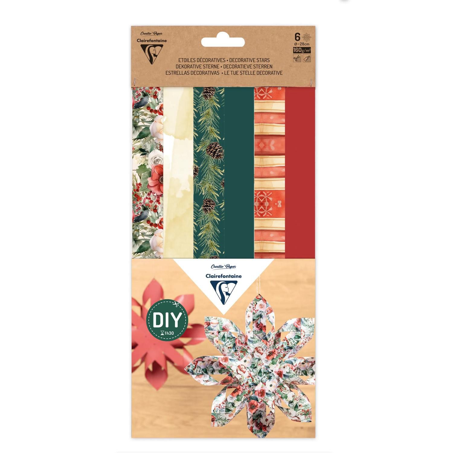 CLAIREFONTAINE Geschenkpapier 5x Set 6 dekorative Sterne Weihnachten 95867C, Bedrucktes Papier