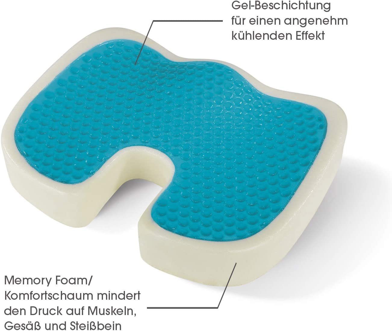 VITALmaxx Stuhlkissen Ergonomisches Gel-Sitzkissen inkl. Fleecebezug,  Kissen passt sich durch Memory-Foam-Gel-Kombination der Körperform an