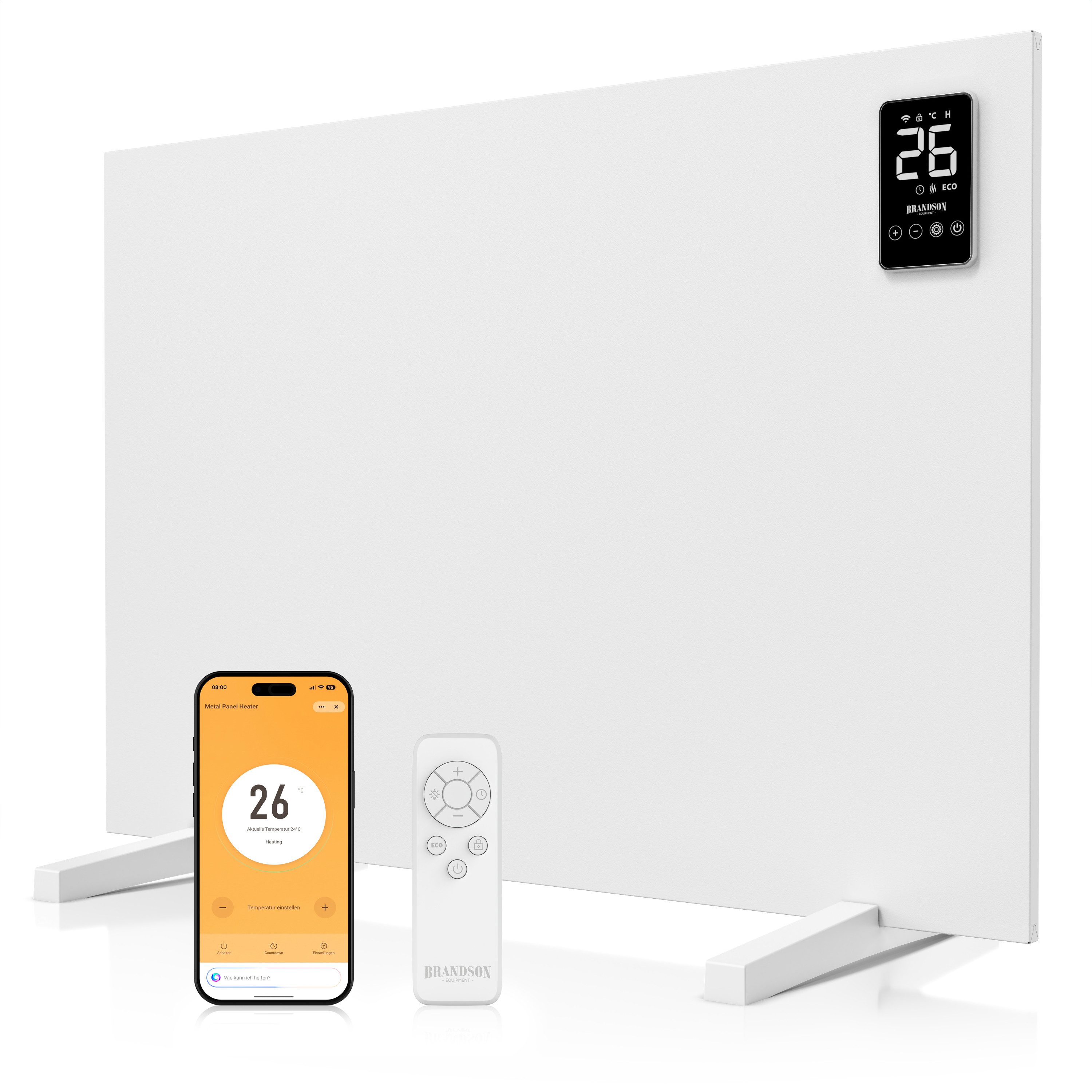 Brandson Infrarotheizung Infrarotheizung 450 W mit App, Fernbedienung & Trockengestell, Tuya & Alexa, Timer 1–24 h, ECO, Wand- oder Standmontage