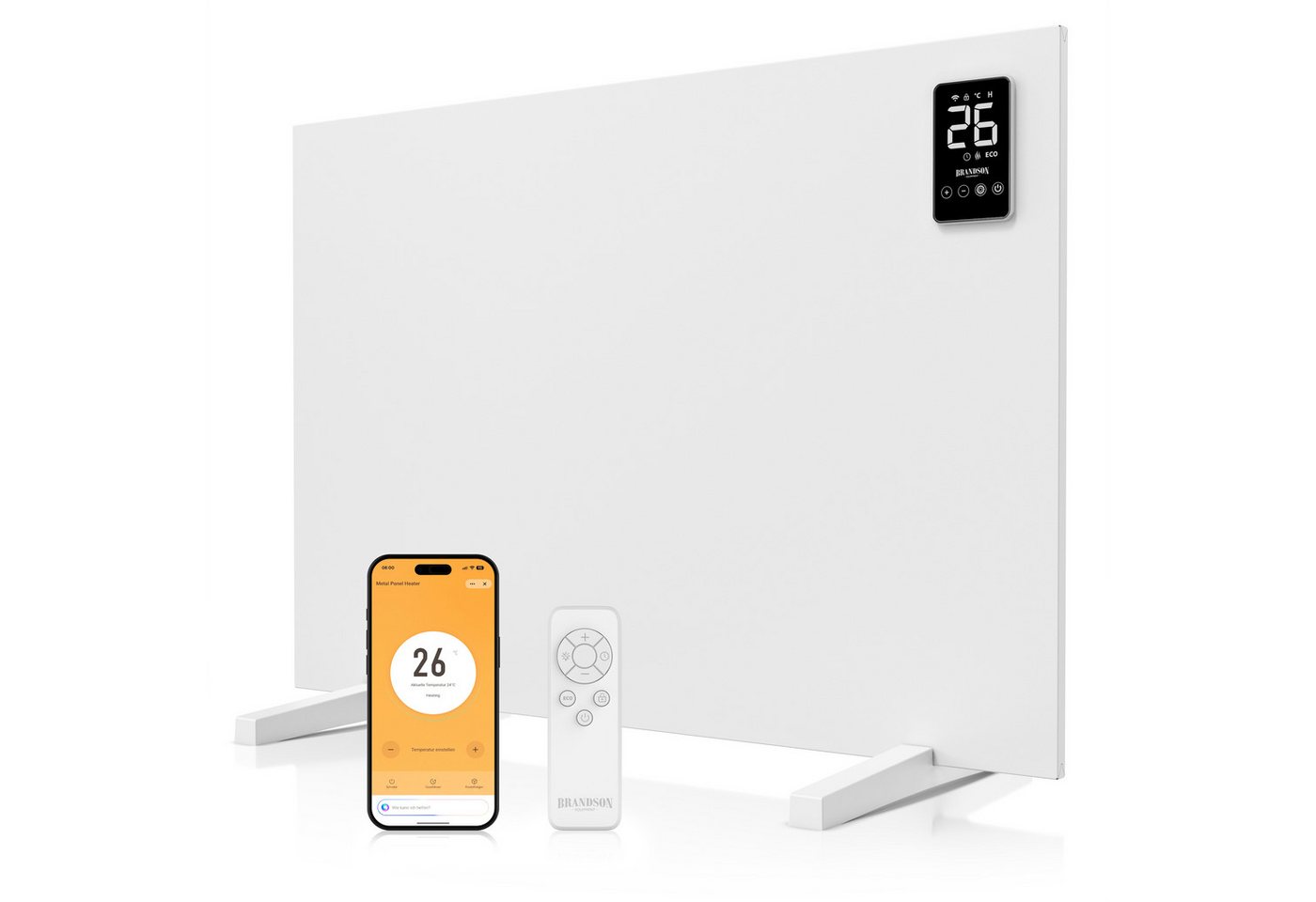 Brandson Infrarotheizung Infrarotheizung 450 W mit App, Fernbedienung & Trockengestell, Tuya & Alexa, Timer 1–24 h, ECO, Wand- oder Standmontage