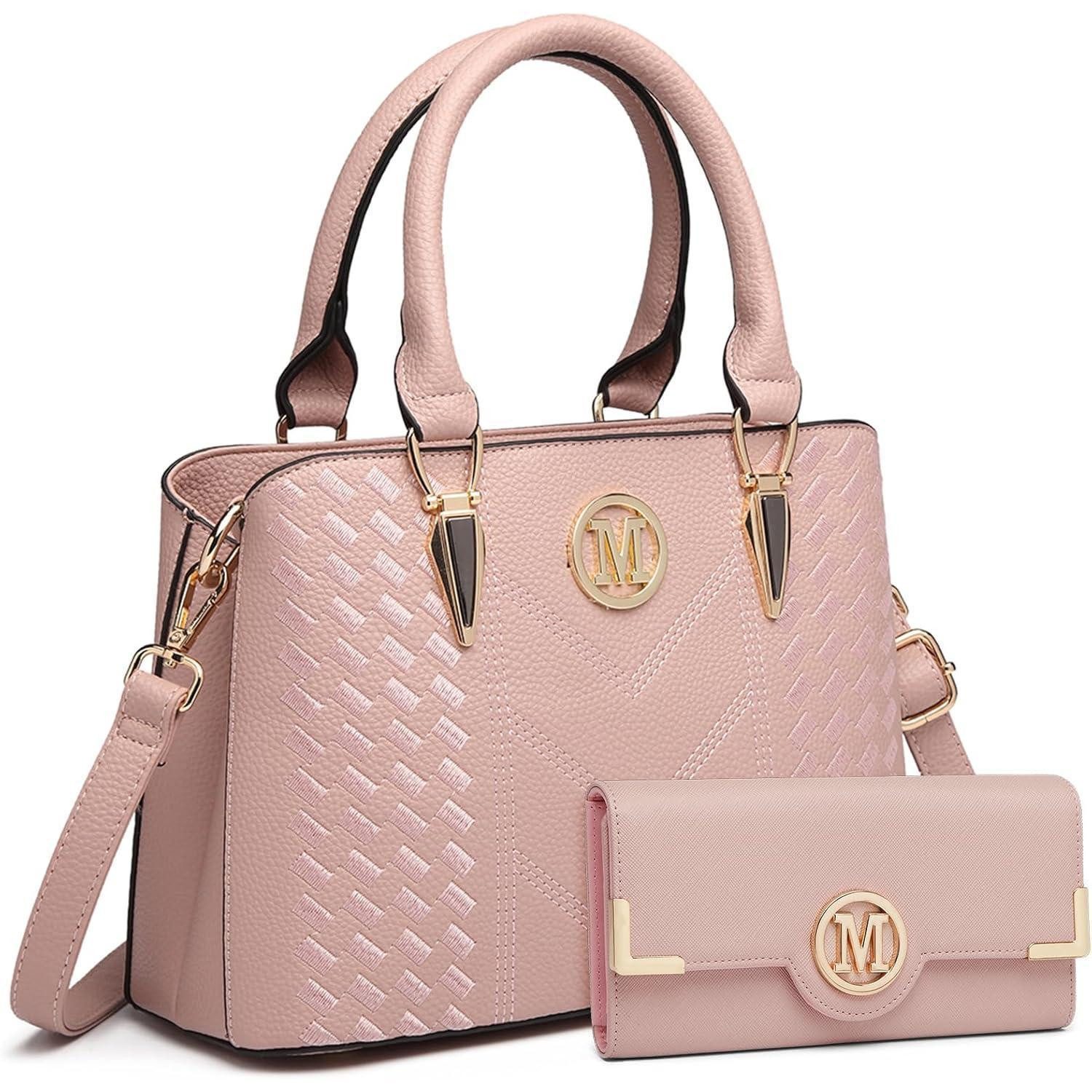 LuxusKollektion Schultertasche Damen Handtasche Mittelgroß Shopper Set Rosa mit Geldbörse