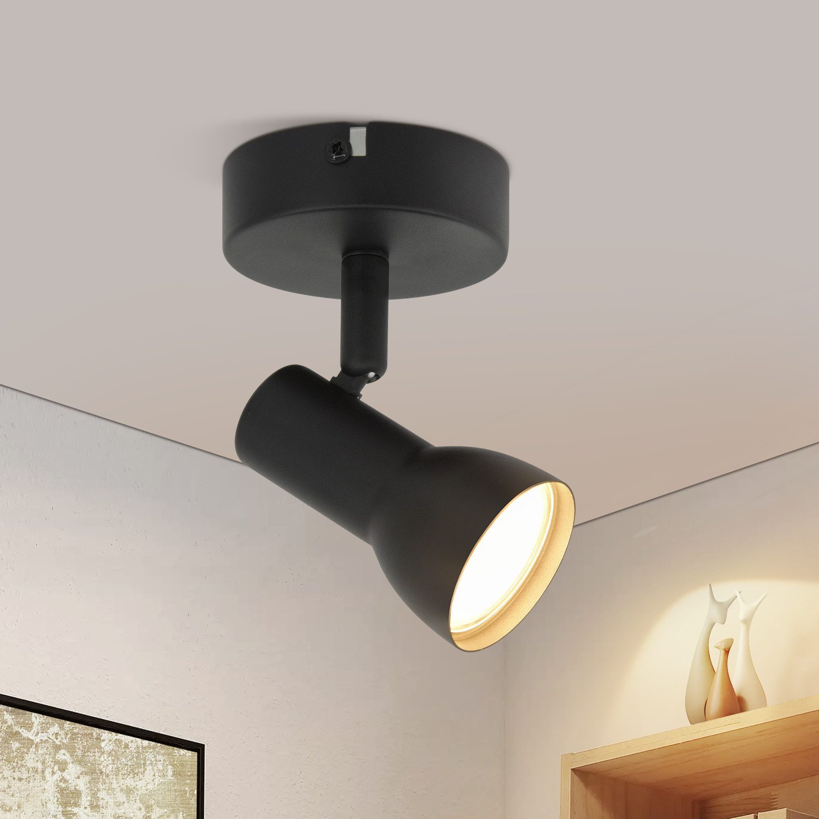 ZMH Deckenstrahler 1 Flammig Schwarz/Weiß Modern Deckenleuchte Innen GU10 Schlafzimmer, ohne Leuchtmittel, Metall 350°Schwenkbar Spots Wohnzimmer Küche