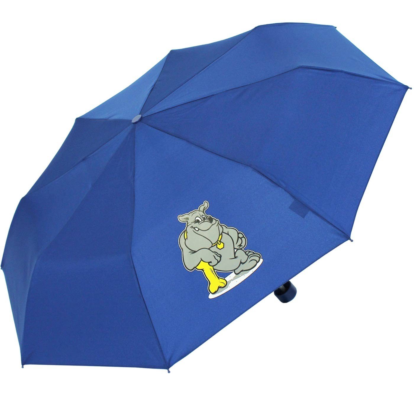 dog Schulweg den Schule - leichter Taschenregenschirm Motiven leicht Schirm Kids für Jungen ein mit Mini coolen blau, Kinderschirm derby