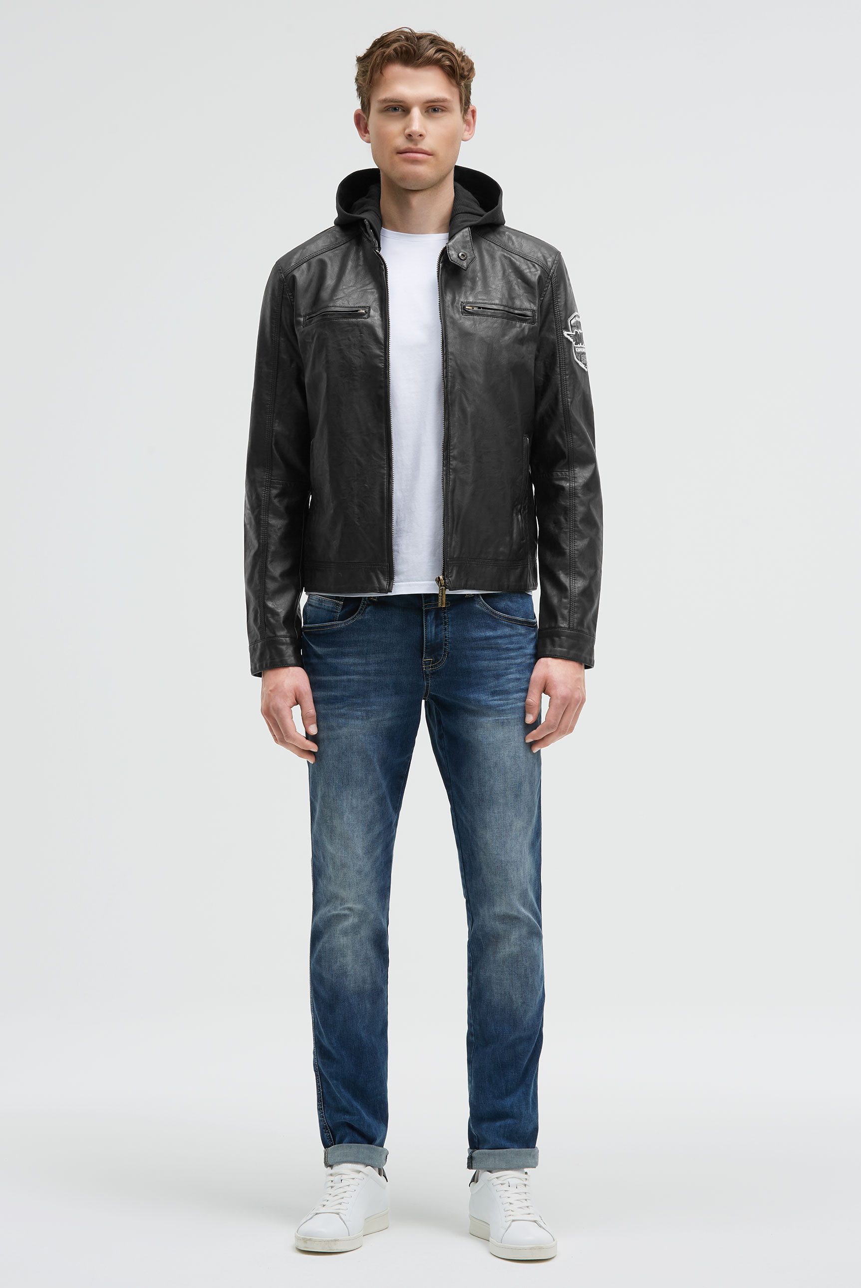 CAMP DAVID Lederimitatjacke mit abtrennbarer Kapuze
