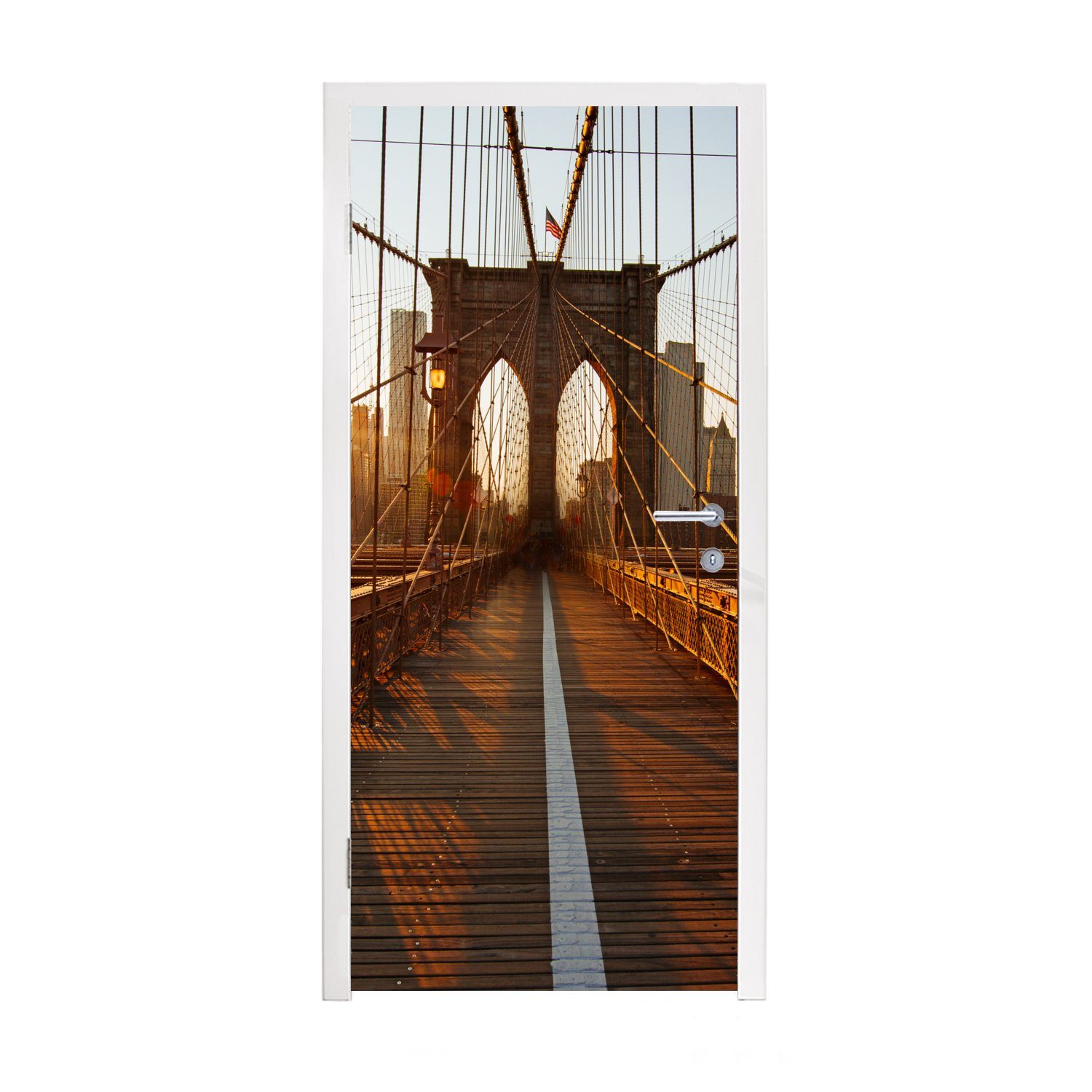 MuchoWow Türtapete Brooklyn Bridge in New York bei Sonnenuntergang, Matt, bedruckt, (1 St), Fototapete für Tür, Türaufkleber, 75x205 cm