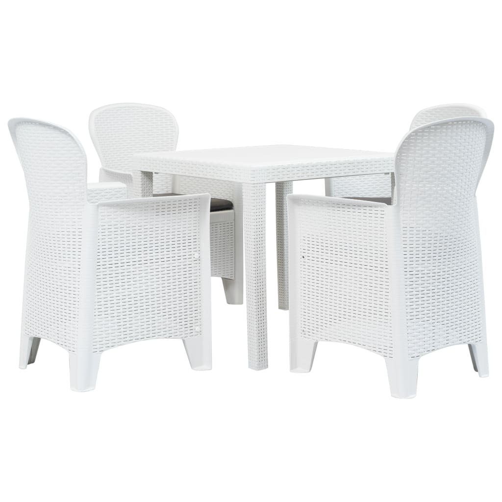 vidaXL Garten-Essgruppe 5-tlg. Garten-Essgruppe Kunststoff Weiß Rattan-Optik, (4-tlg)