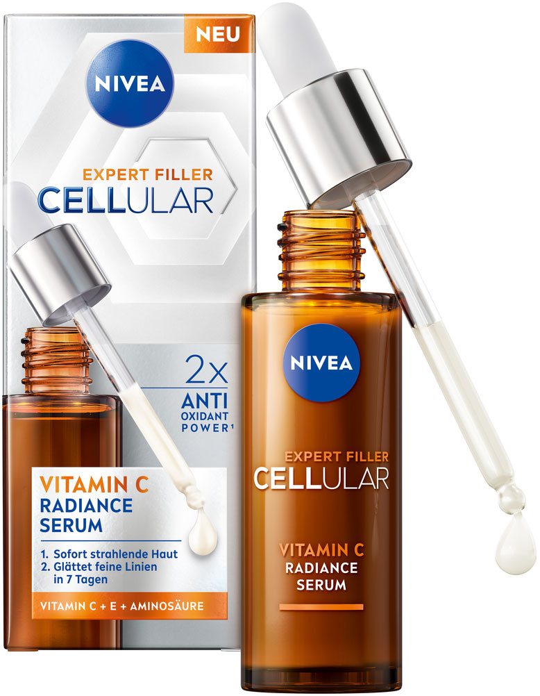 Nivea Anti-Falten-Serum NIVEA CELLULAR Expert Filler Vitamin C Radiance Serum, feuchtigkeitsspendend, pflegend, glättend