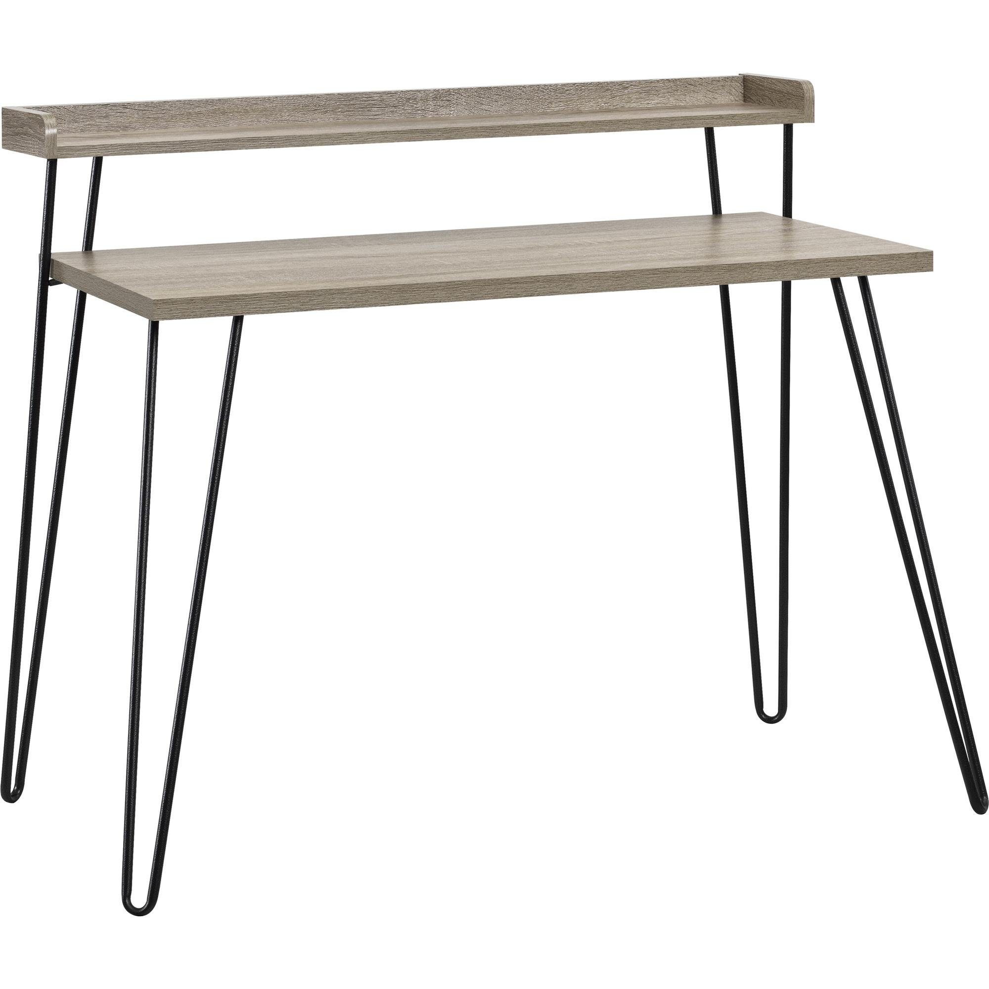 loft24 Schreibtisch Haven, mit extra Ablagefläche, Hairpin Metallbeine, Breite 113,5 cm grau/eiche