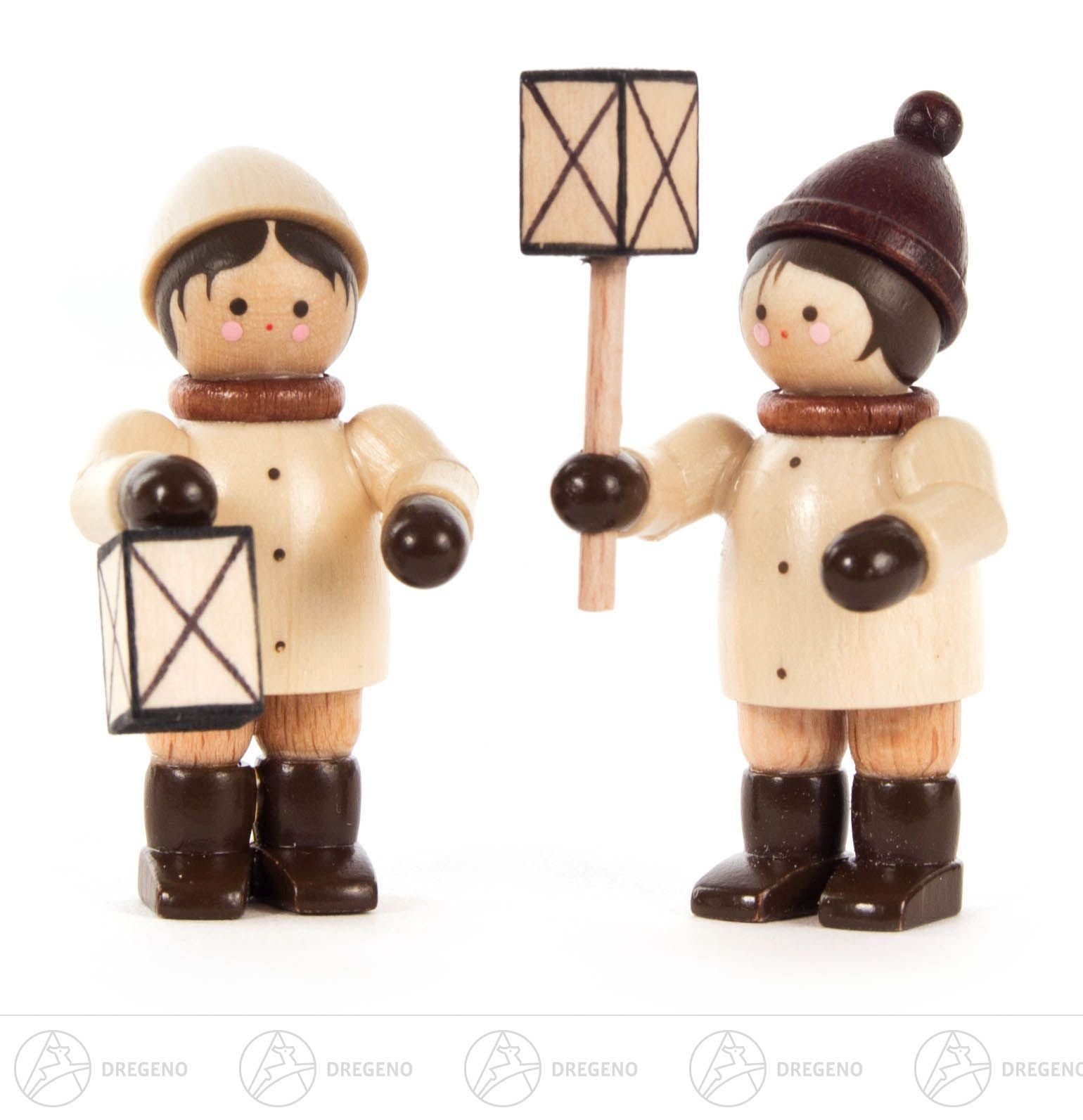 Dregeno Erzgebirge Weihnachtsfigur Laternenkinder natur (2) Höhe = 50mm NEU