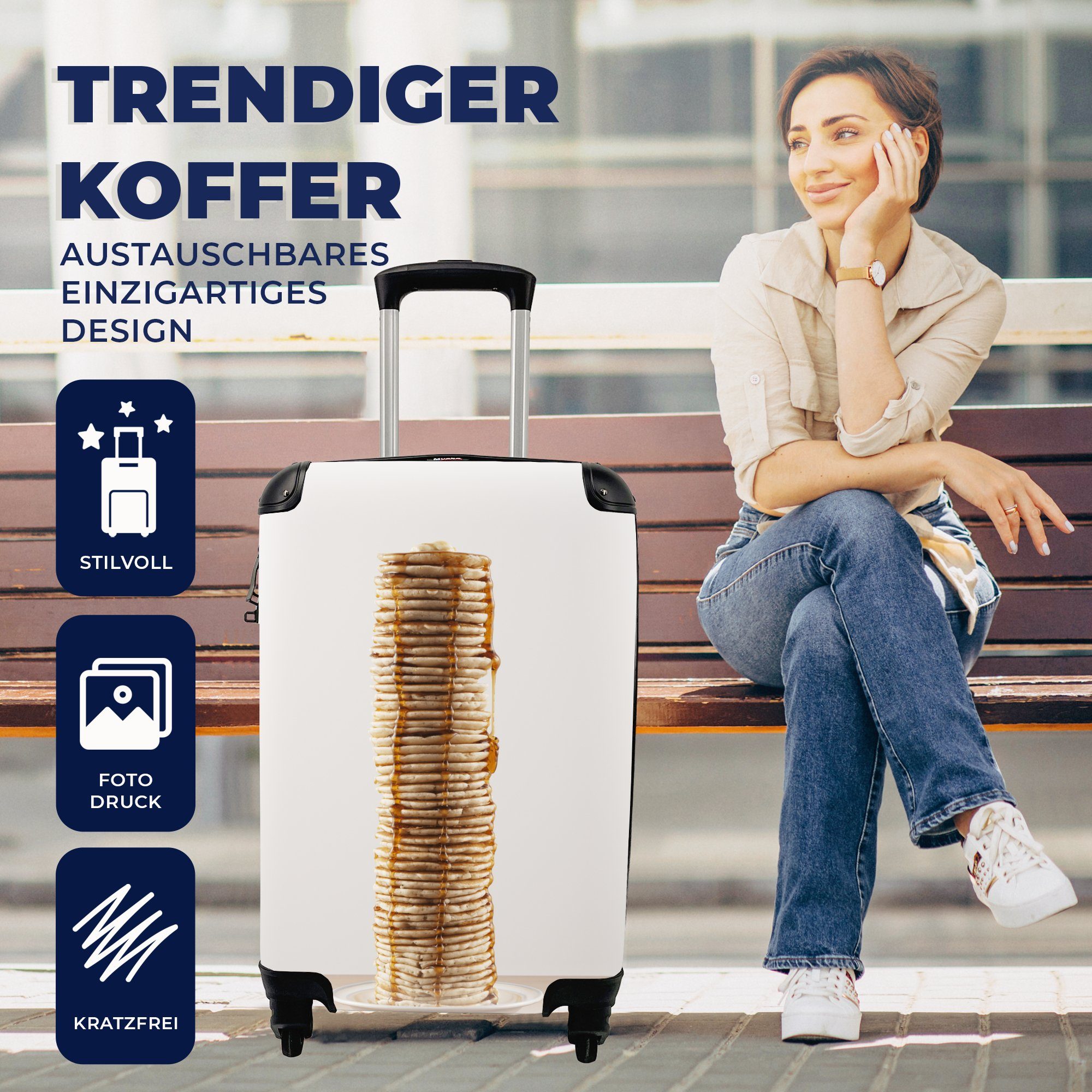 MuchoWow Handgepäck Reisekoffer Trolley, Handgepäckkoffer Ferien, rollen, mit Stapel für Ein 4 turmhoher Reisetasche Dutzenden Pfannkuchen, von Rollen, mit